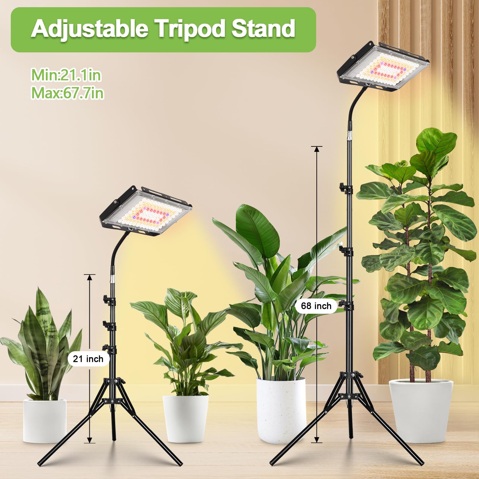 Lbw Grow Lights For Indoor Plants, 96 Leds Full Spectrum Standing Plant Grow Light With 4/8/12H Timer, 6 Dimmable Levels,68'' Ad
