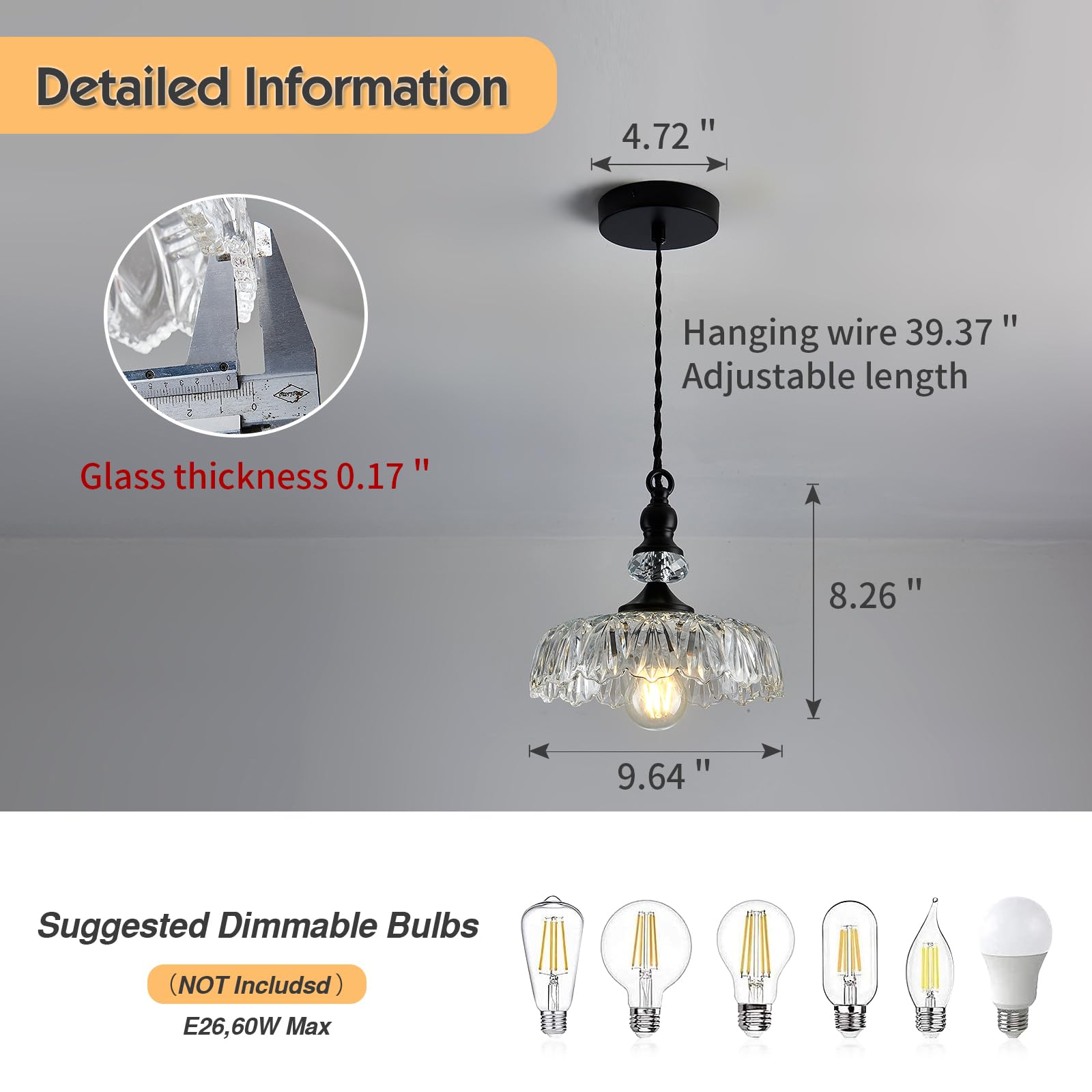 Cvkash Vintage Glass Pendant Light Fixture Black Modern Adjustable Chandelier Hanging Light For Farmhouse Dining Room Kitchen Be