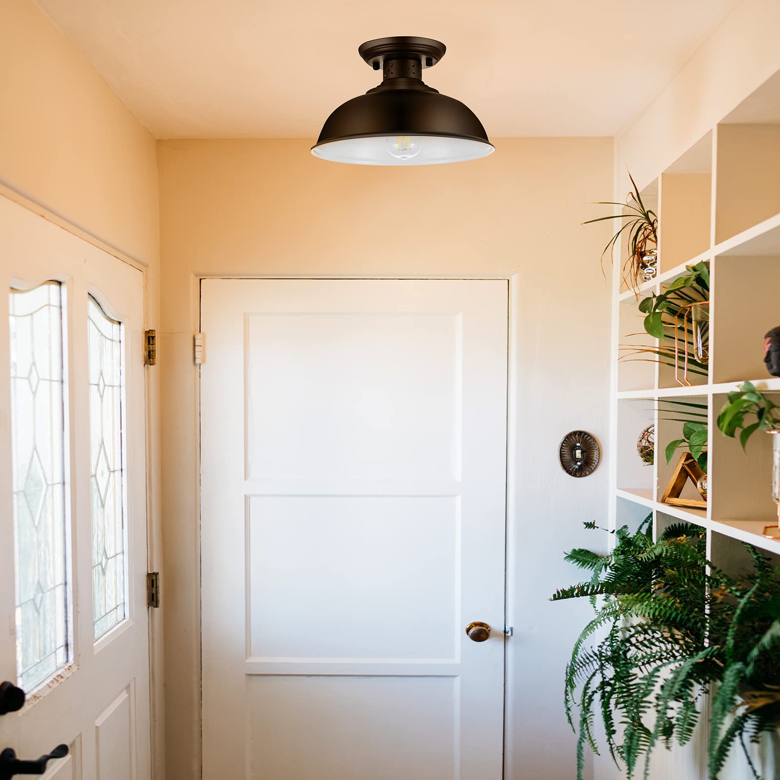 Loehinle 2Pcs Semi Flush Mount Ceiling Light, Industrial Close To Ceiling Lighting Fixtures, Rustic Vintage Metal Black Ceiling