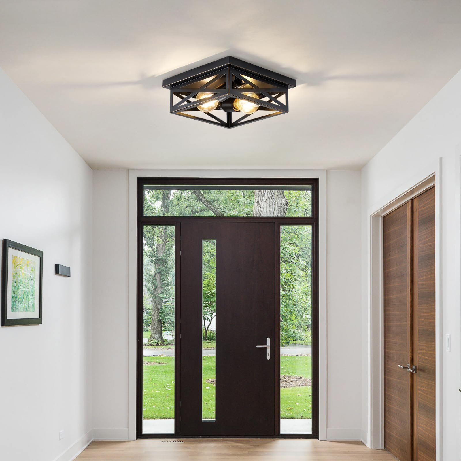 Dikaida Farmhouse Flush Mount Ceiling Light For Kitchen,2-Light Modern Rustic Metal Finish Industrial Kitchen Ceiling Light Fixt