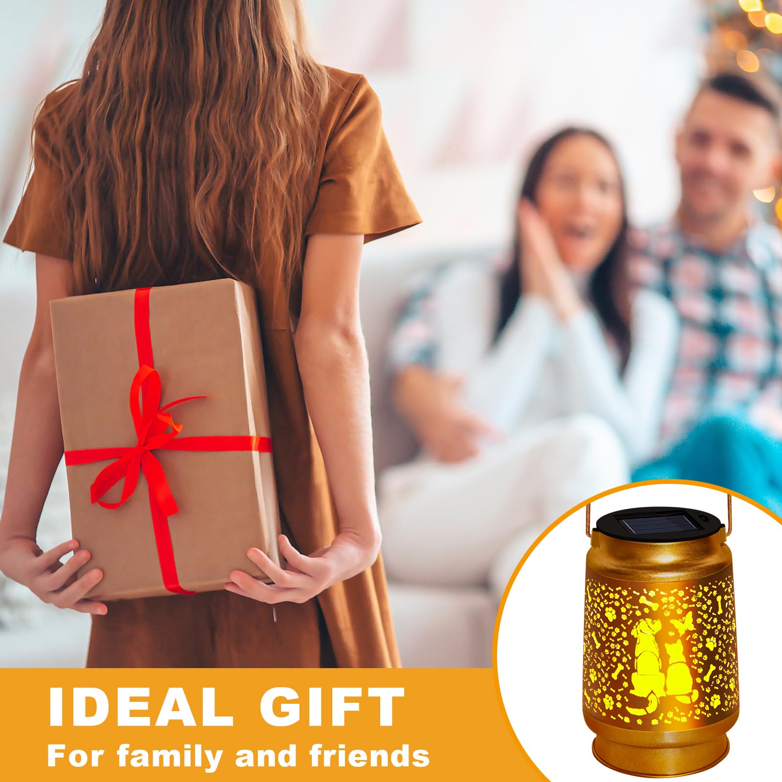 Cat & Dog Solar Lantern Outdoor, Yeuago Waterproof Garden Lights With Paw Prints - Memorial Gifts For Pet Lovers, Christmas Deco