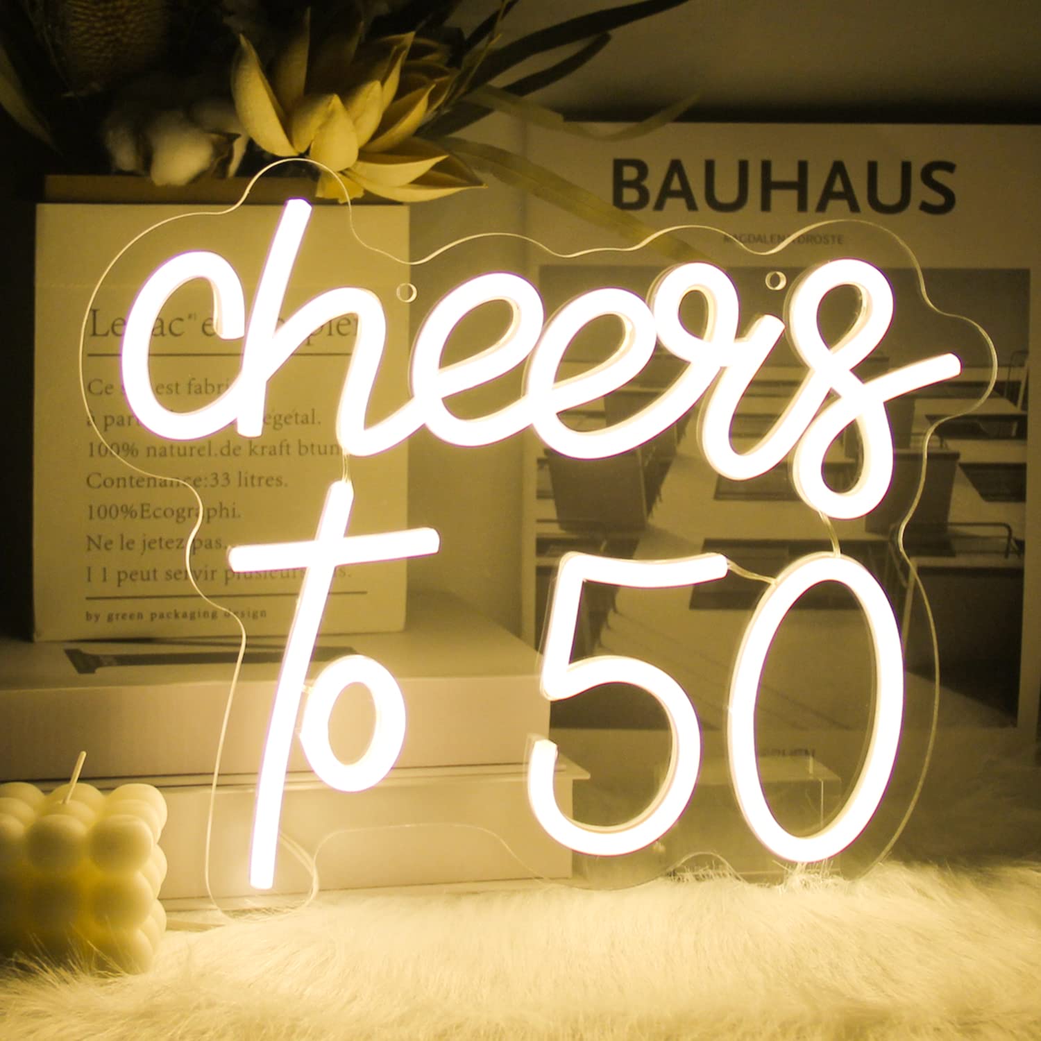 CKTBLEY Neon Sign - Cheers to 50 Years - Warm White LED Acrylic Wall Decor for Birthday, Wedding, Party, Bar