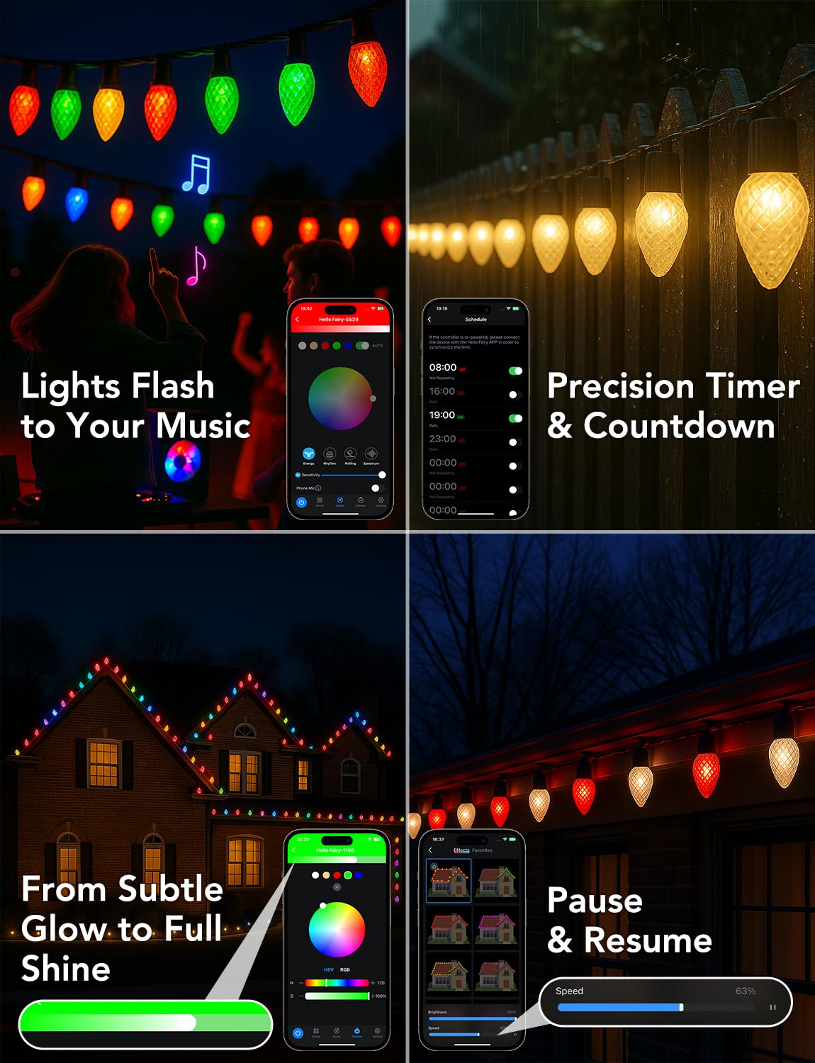 Led C9 Christmas Lights Outdoor 100Ft 150 Leds App Remote Controlled Rgb Smart String Lights With Diy Music Sync & Timer 108 Modes Waterproof & Extendable For Roofline House Xmas Tree Halloween Decor