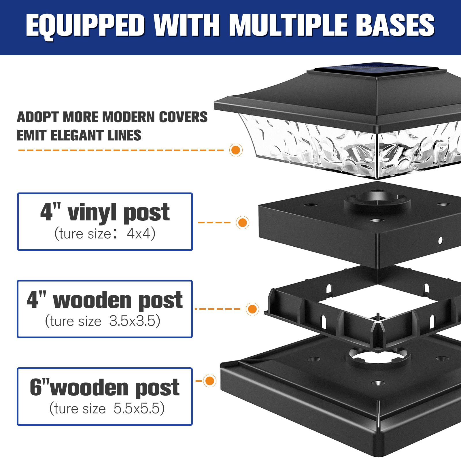 VOLISUN Solar Post Cap Lights, 4x4/6x6, Warm White, Waterproof, ABS Shell, Black, 12 Pack, Model 21207ZM