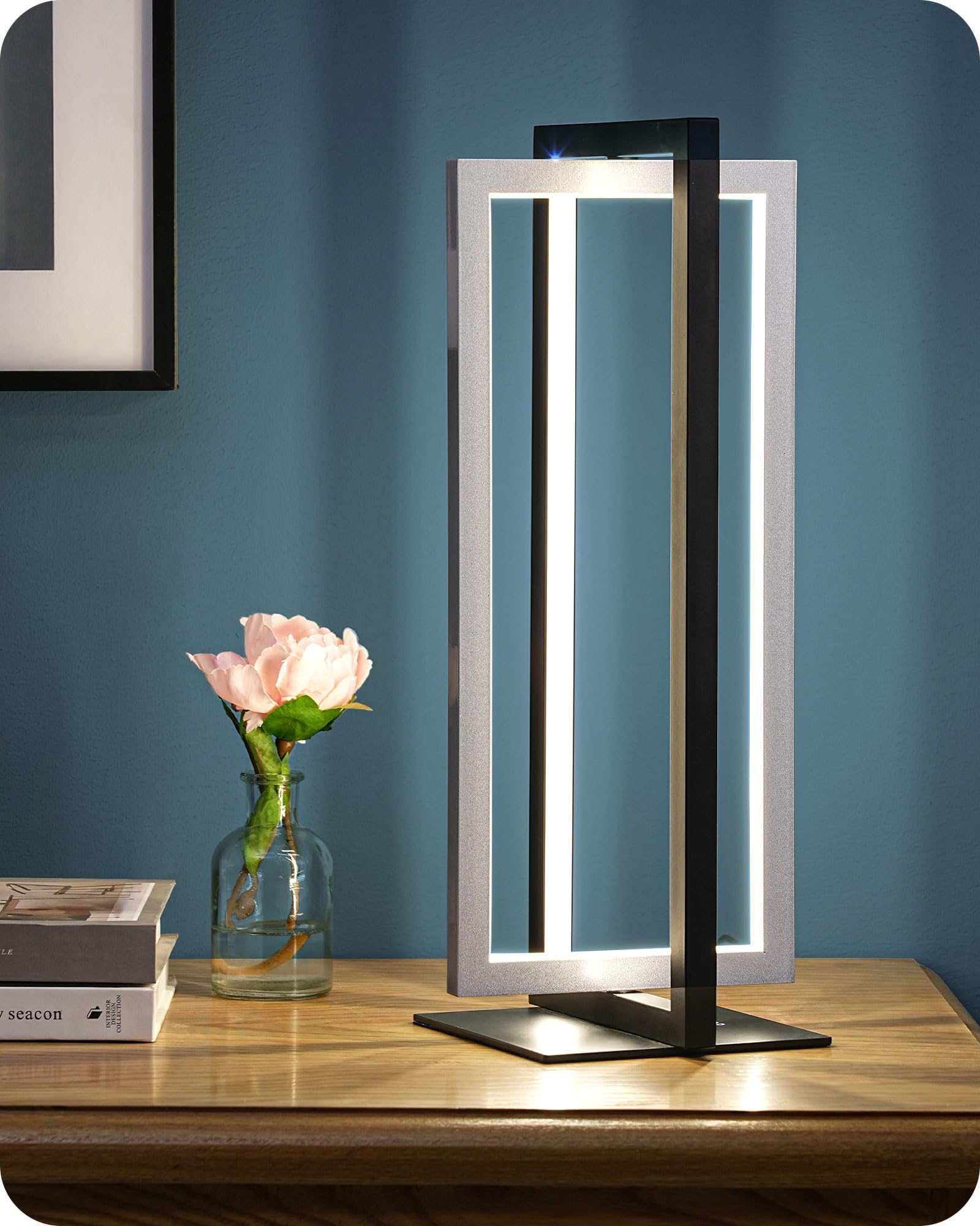 EDISHINE Modern LED Table Lamp, 750LM Stepless Dimmable, 3 Color Temperatures, Adjustable Angle, Silver Metal Finish