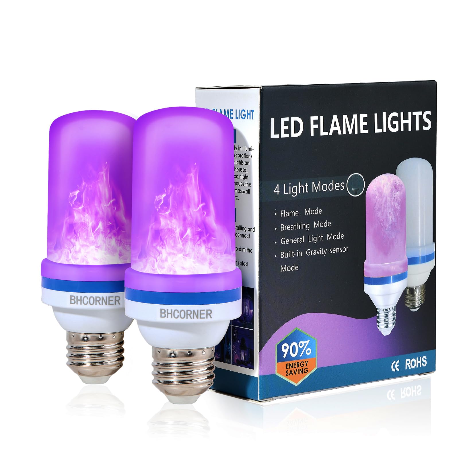 Bhcorner [Smaller Size] Led Purple Flame Light Bulbs - Halloween Flickering Light Bulb With Gravity Sensing Effect, E27 Base Christmas Purple Light Bulbs Outdoor, 3W Vintage Flame Bulb (2 Pack)