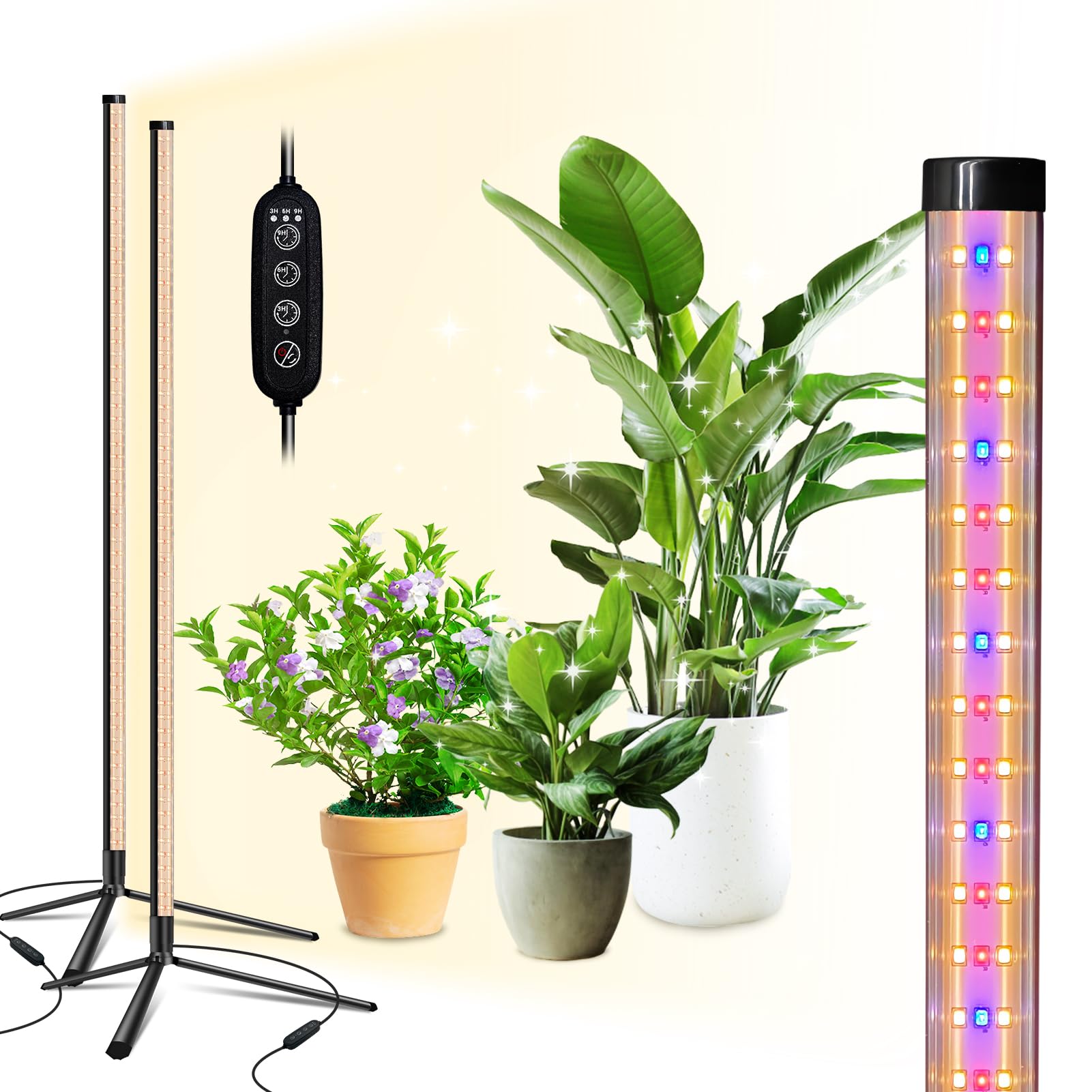 Qeeanmo Standing Grow Light for Indoor Plants with Timer,42W Full Spectrum Vertical Grow Lights for Indoor Plants,4FT T8 243LED 