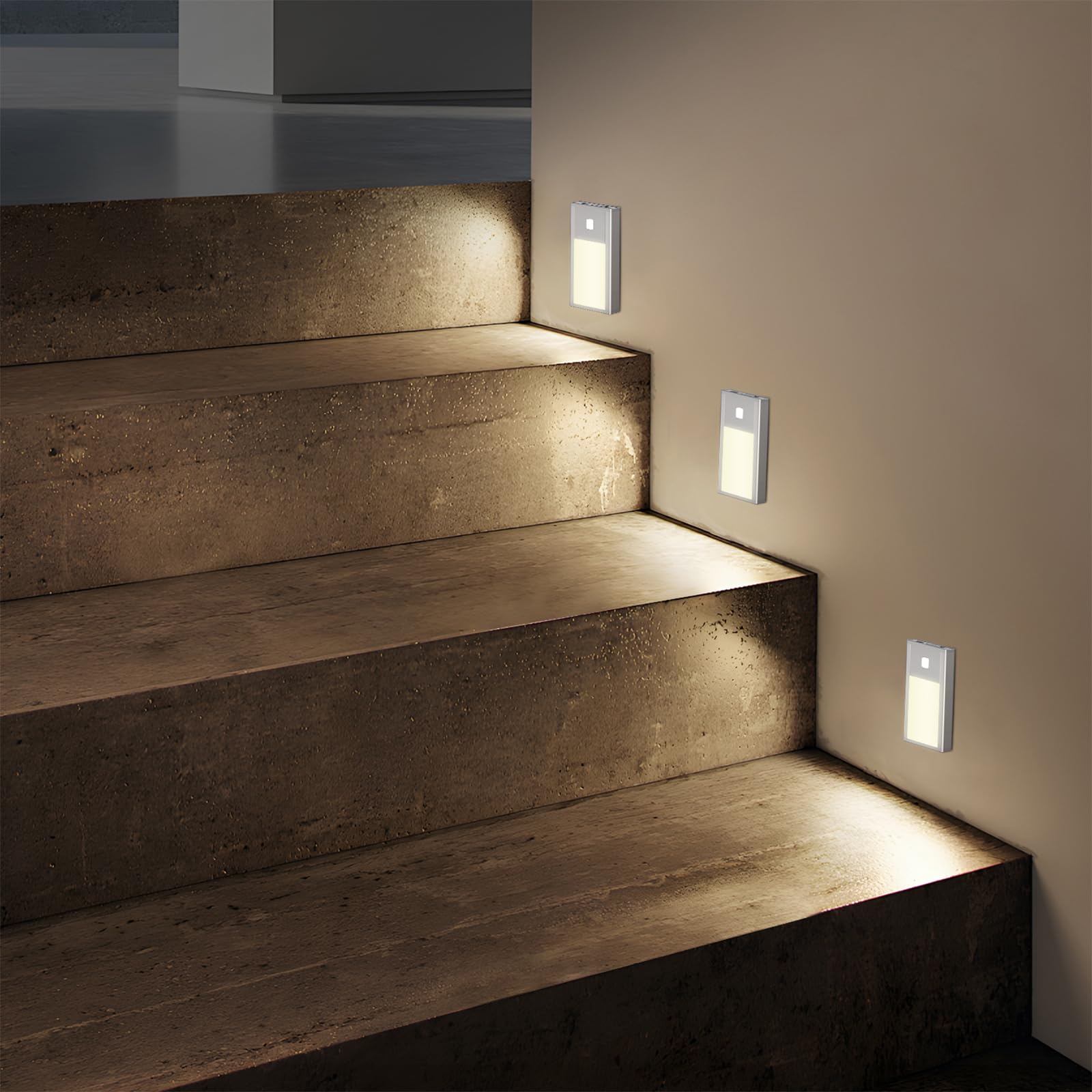 VST Motion Sensor Step Night Light, Rechargeable LED, 2.68in, 6-Pack, Silver, Model BT09-Silver