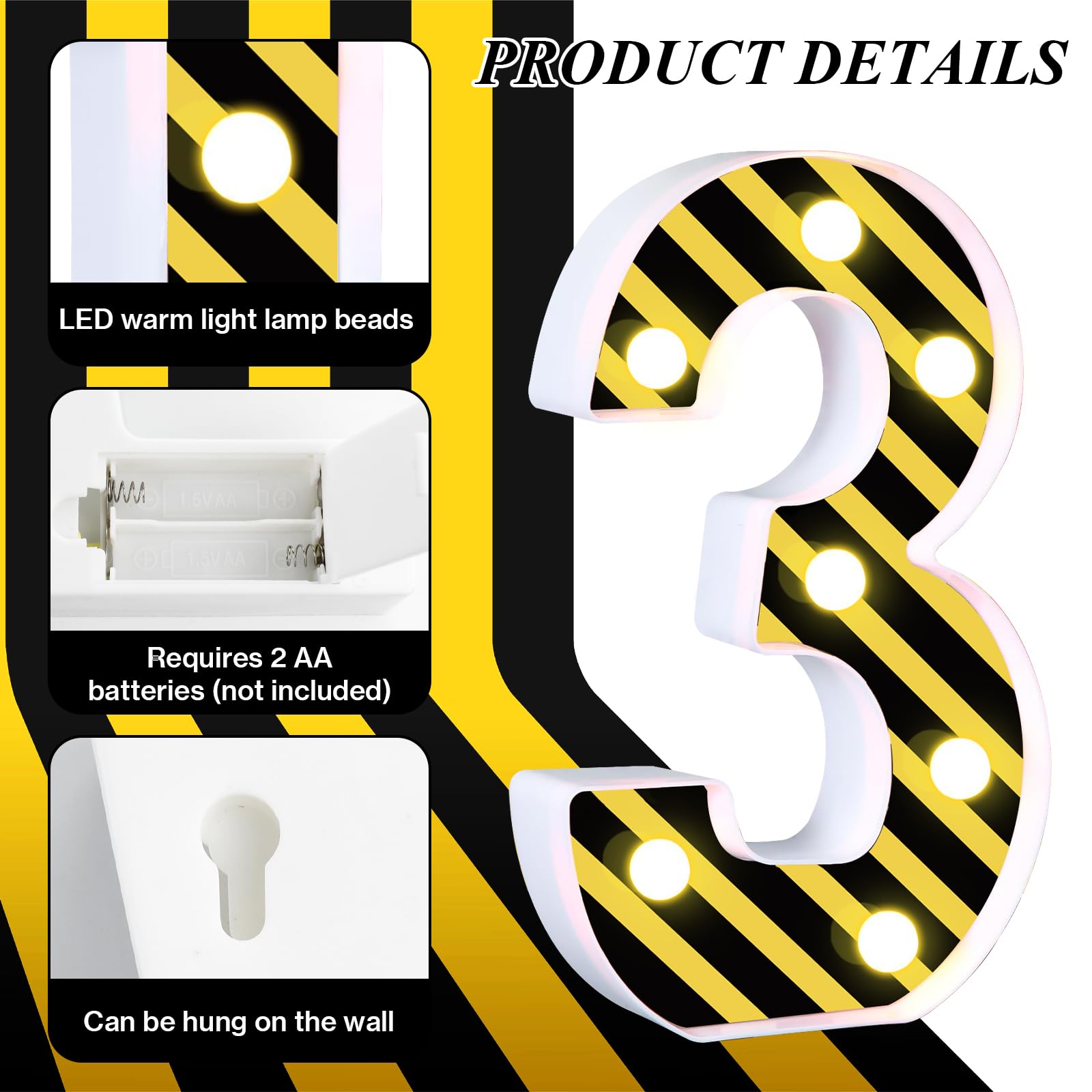 Axbmm Construction Birthday Party Supplies Light Up Numbers For Party Dirty 3Rdy Birthday Boy Decorations Birthday Light Up Sign