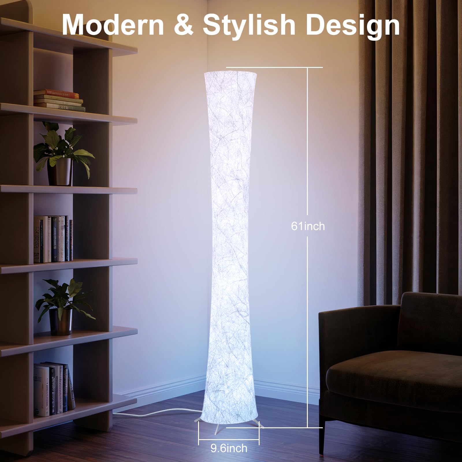 WORLD WIN LED Floor Lamp, 61in Modern Design, 3 Color Temperatures, APP & Remote Control, Dimmable, Round Floor Lamp 02