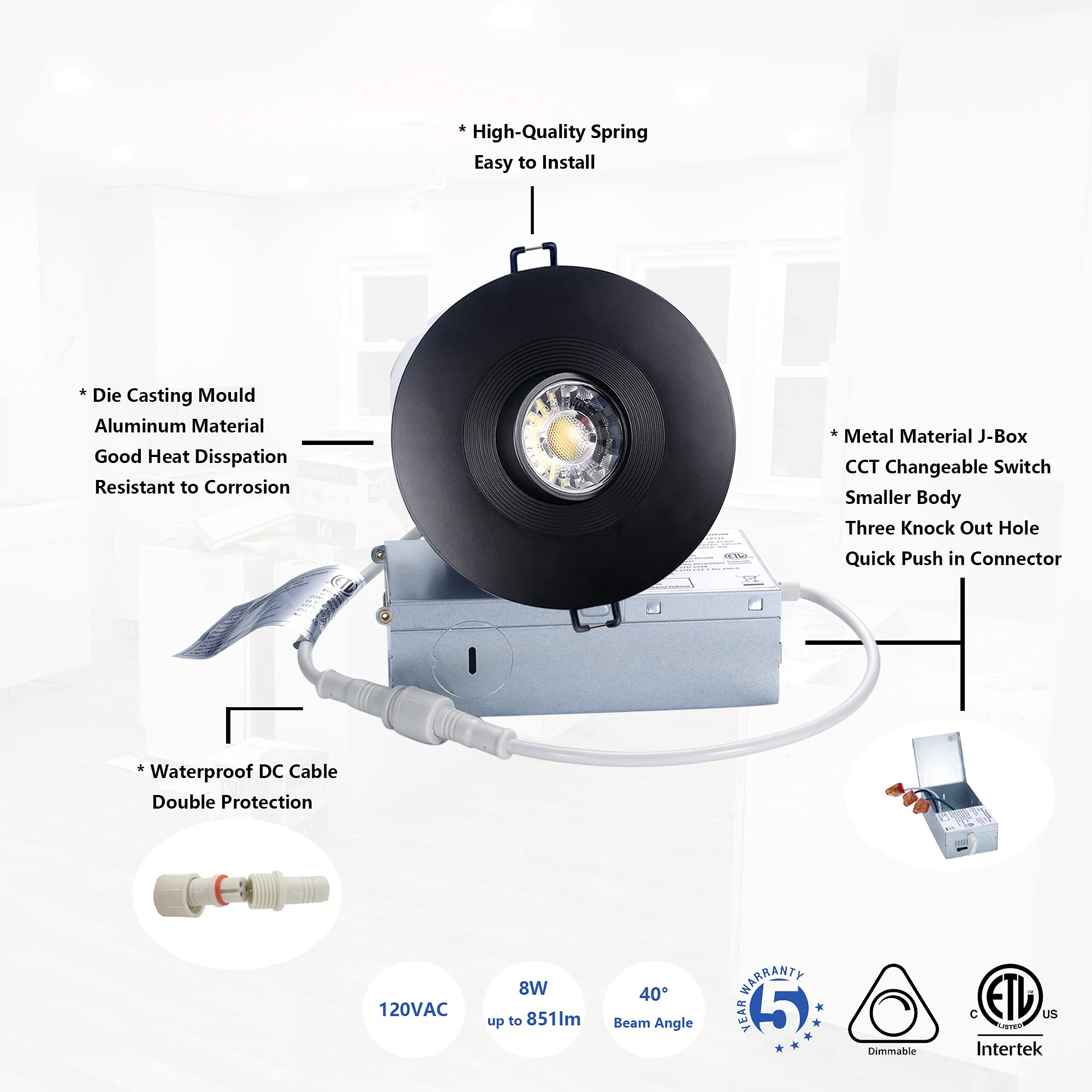 Popanu Canless Recessed Gimbal Downlight Rotatable-Spotlight 5 Cct 4 Inch Eyeball Ceilling Potlight, Dimmable Lights Fixture Wit