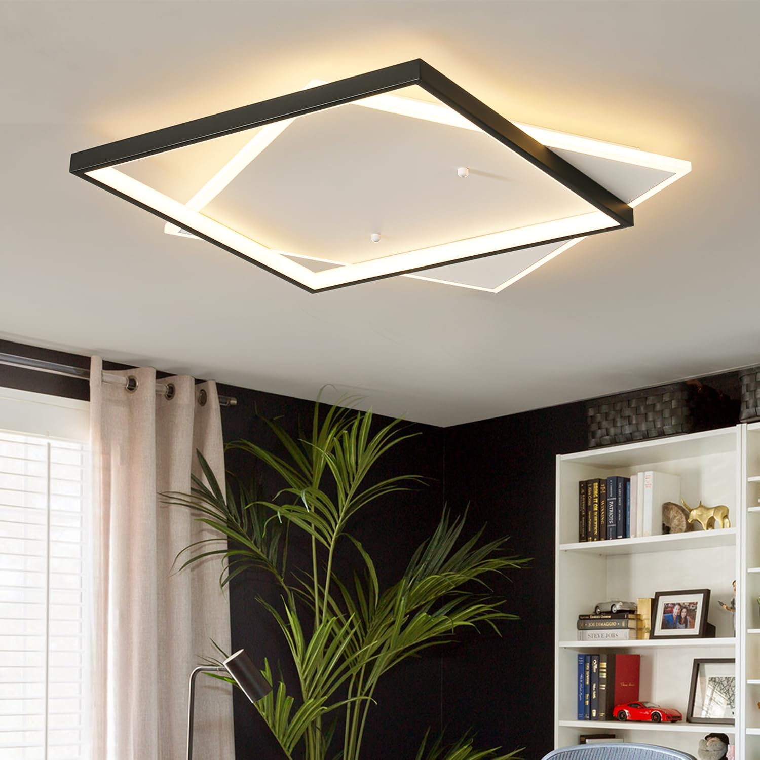 Shine LUEST Black Modern LED Bedroom Ceiling Light Dimmable Flush Mount Ceiling Light Fixture 22 Square Ceiling Lamp with Remote