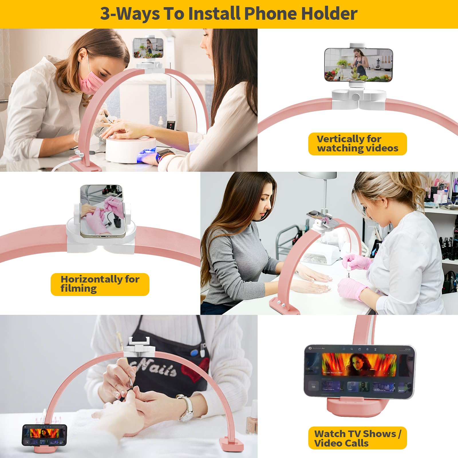 CGBE Half Moon Light for Nail Desk with Phone Holder, Extra Large 30In 45W Nail Tech Light, Nail Table Lamp with 3 Color Modes &
