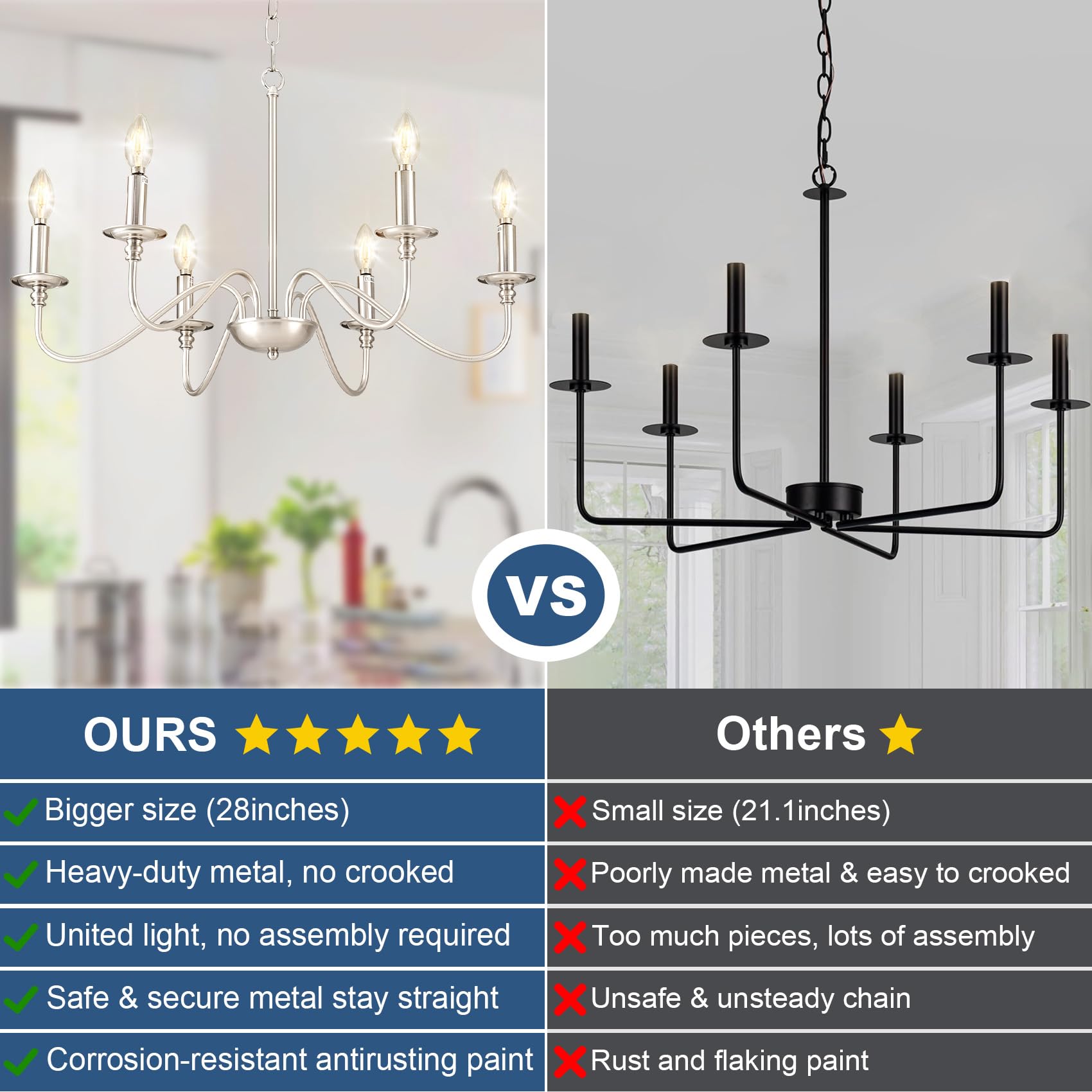 Depuley Modern Chandelier For Dining Room: 6-Light Brushed Nickel Farmhouse Hanging Ceiling Pendant Light Fixture Fixture For Ki