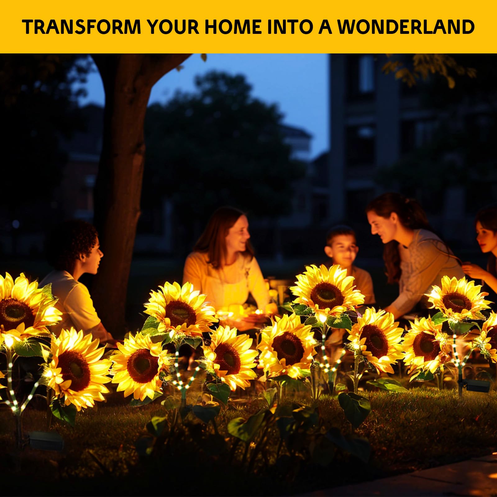 Bomier 6 Pack Solar Flower Lights - Waterproof Outdoor Garden Decor, Sunflower Design