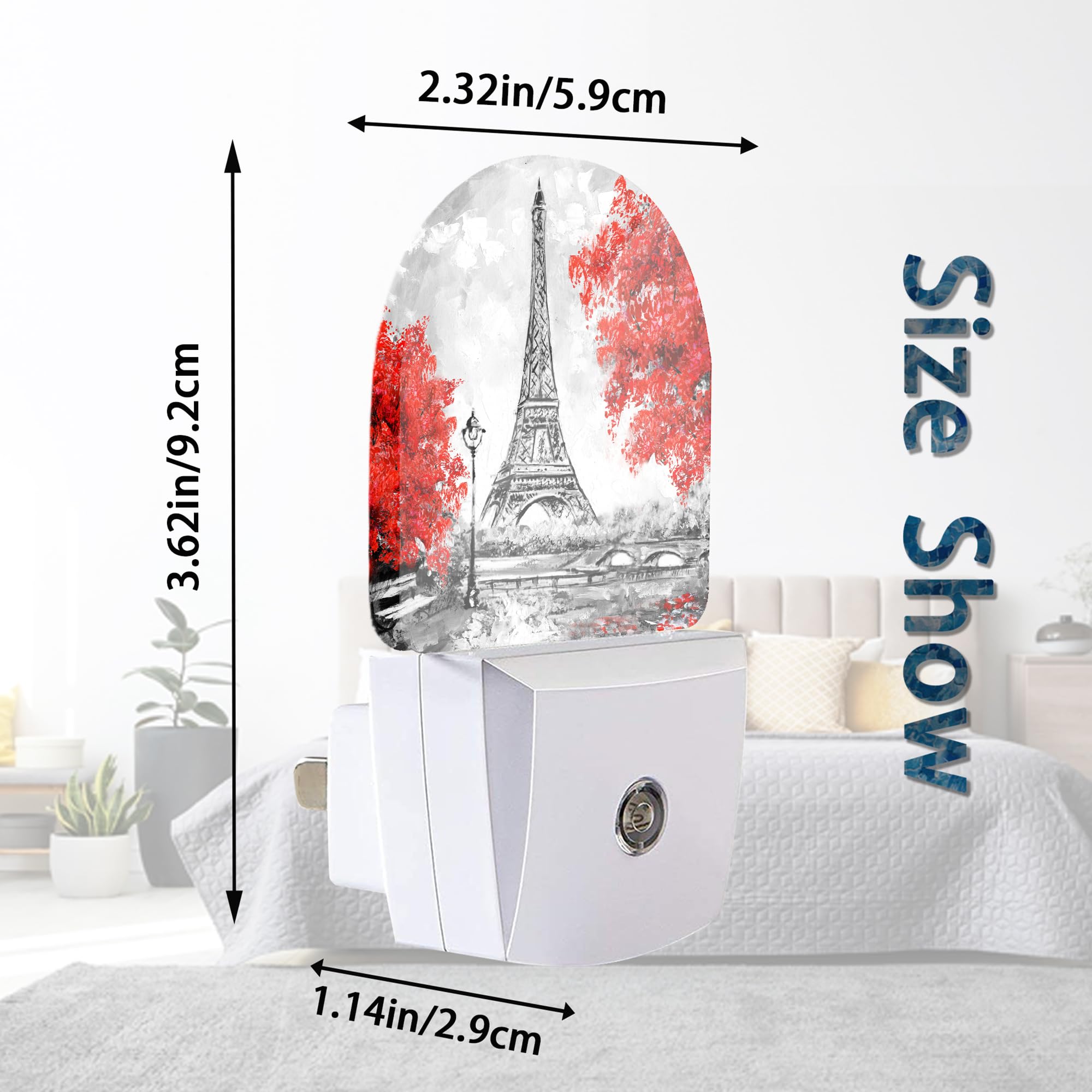 Axxitude LED Night Light - Eiffel Tower Paris Red Flower, Dusk to Dawn Sensor, Model SBD04, Perfect for Bedroom & Hallway Decor