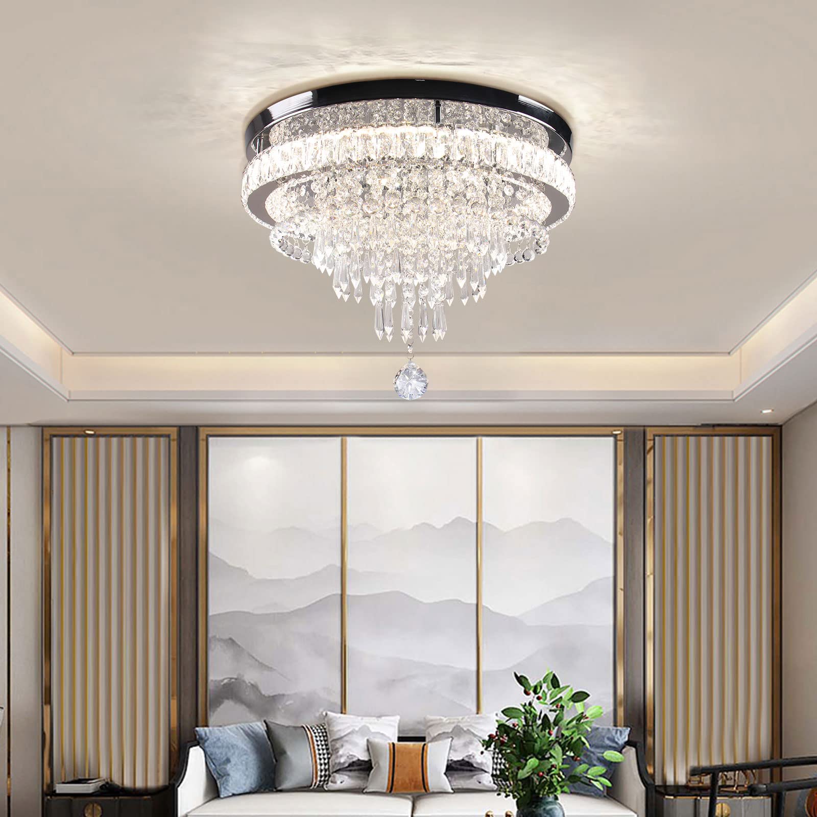 Frixchur 19.7" Crystal Chandelier Modern Led Flush Mount Light For Bedroom, Dining Room