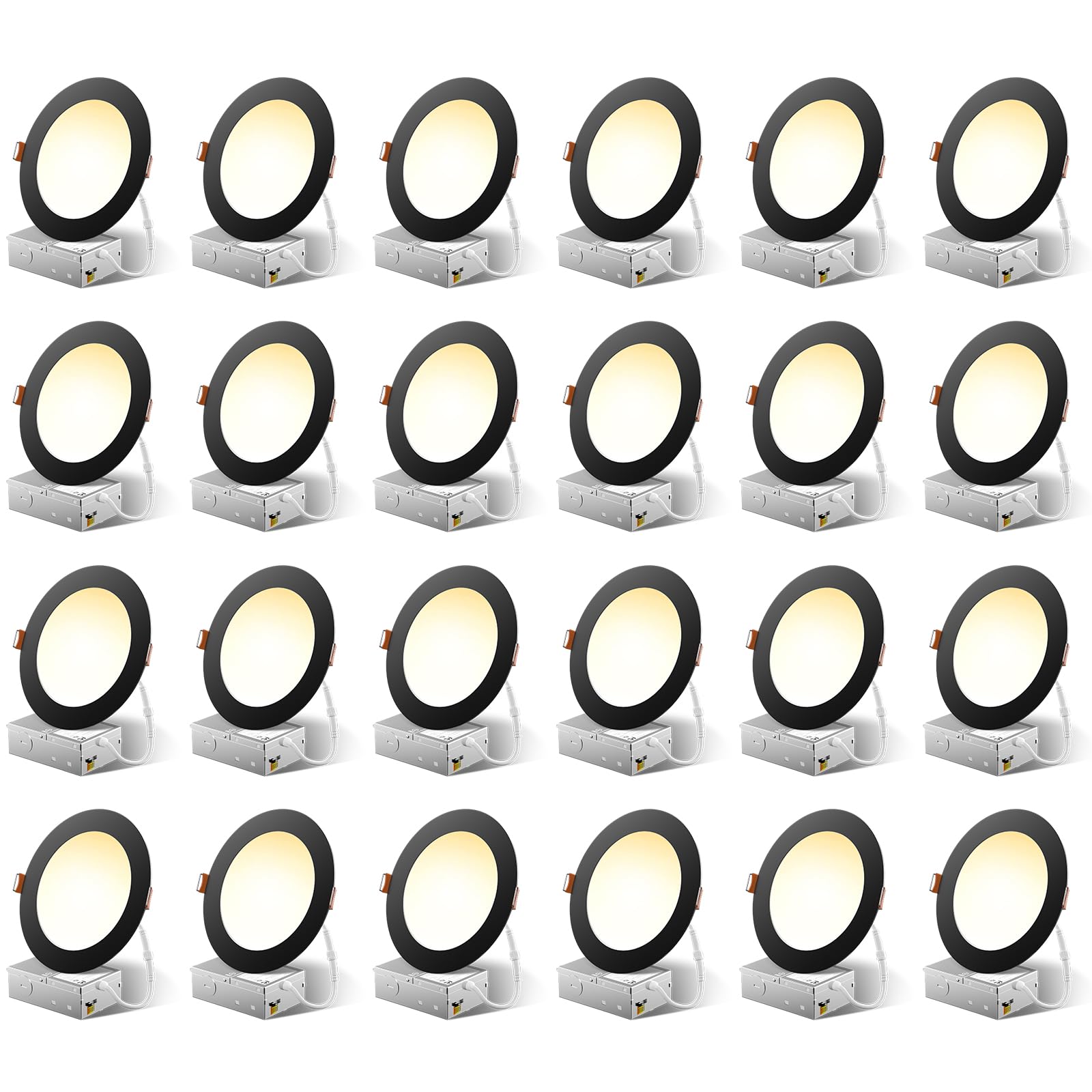 FREELICHT 24 Pack 6 Inch 5CCT Ultra-Thin LED Recessed Ceiling Light with Junction Box, 2700K-5000K Selectable, 1050LM Brightness