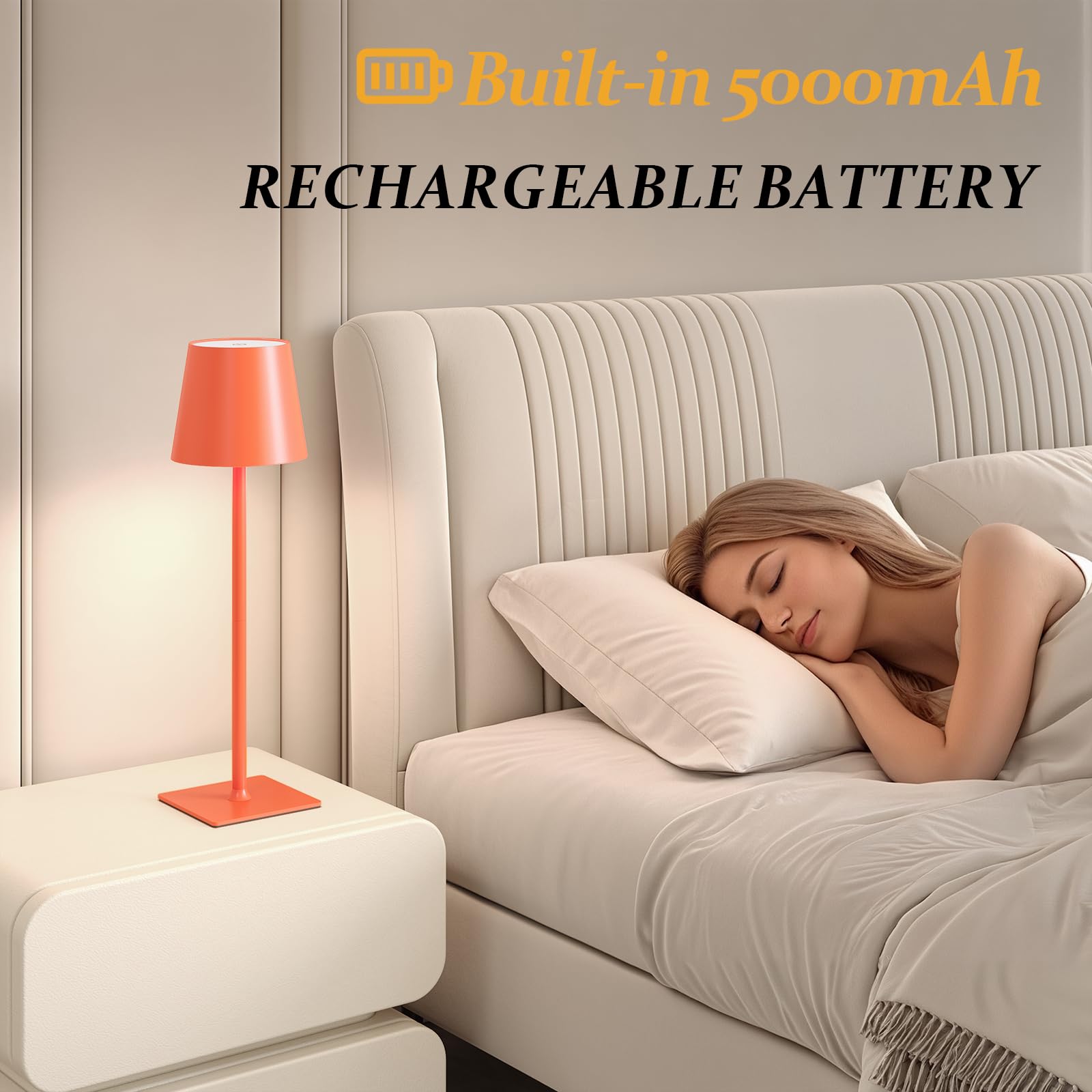 CHLORANTHUS Cordless Table Lamps 2 Pack, Stepless Dimming, 5000mAh LED, Orange