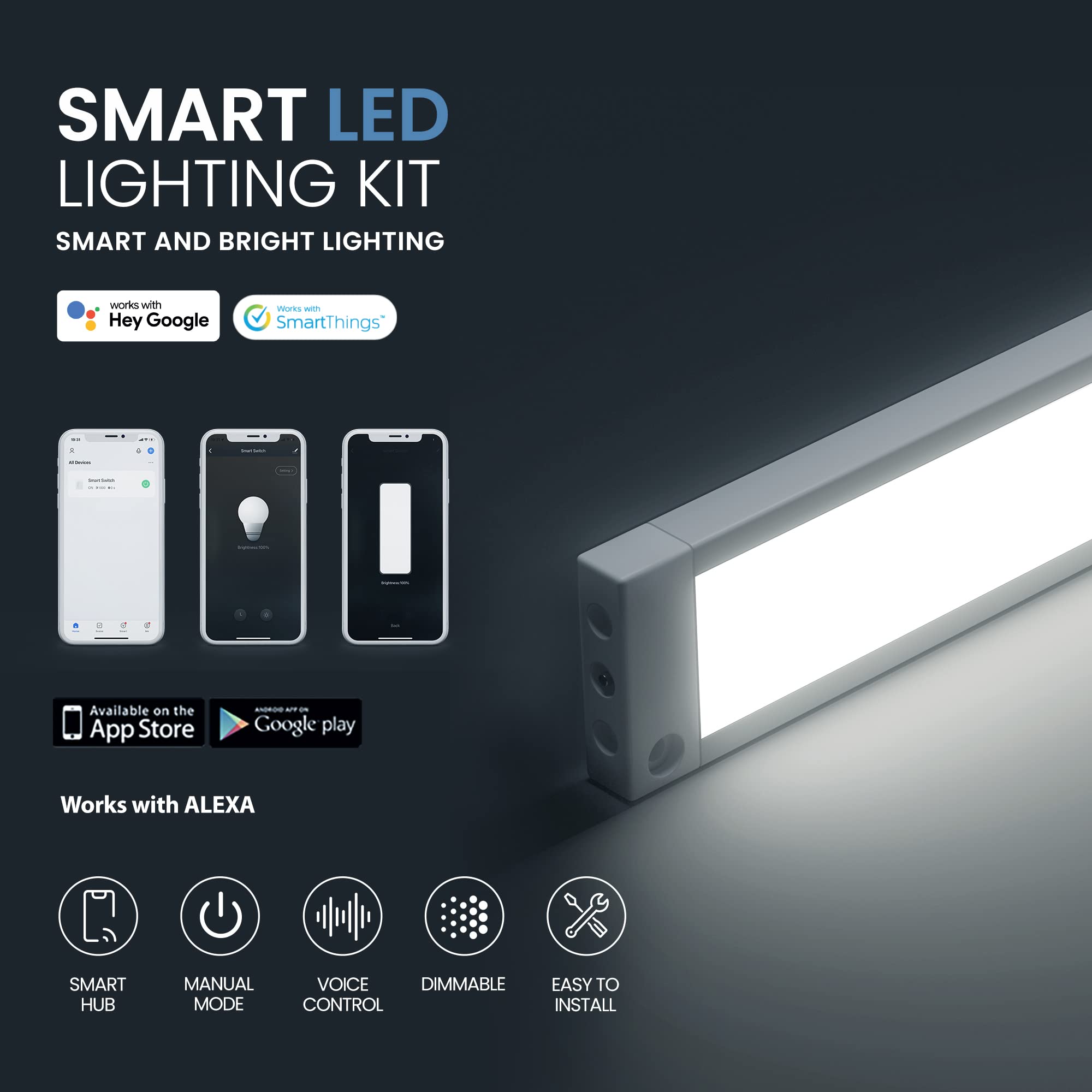 EShine LED Under Cabinet Lighting Kit, 4 Pack 12 inch, Smart Dimmable, Cool White (6000K), Model ELWS3004DC