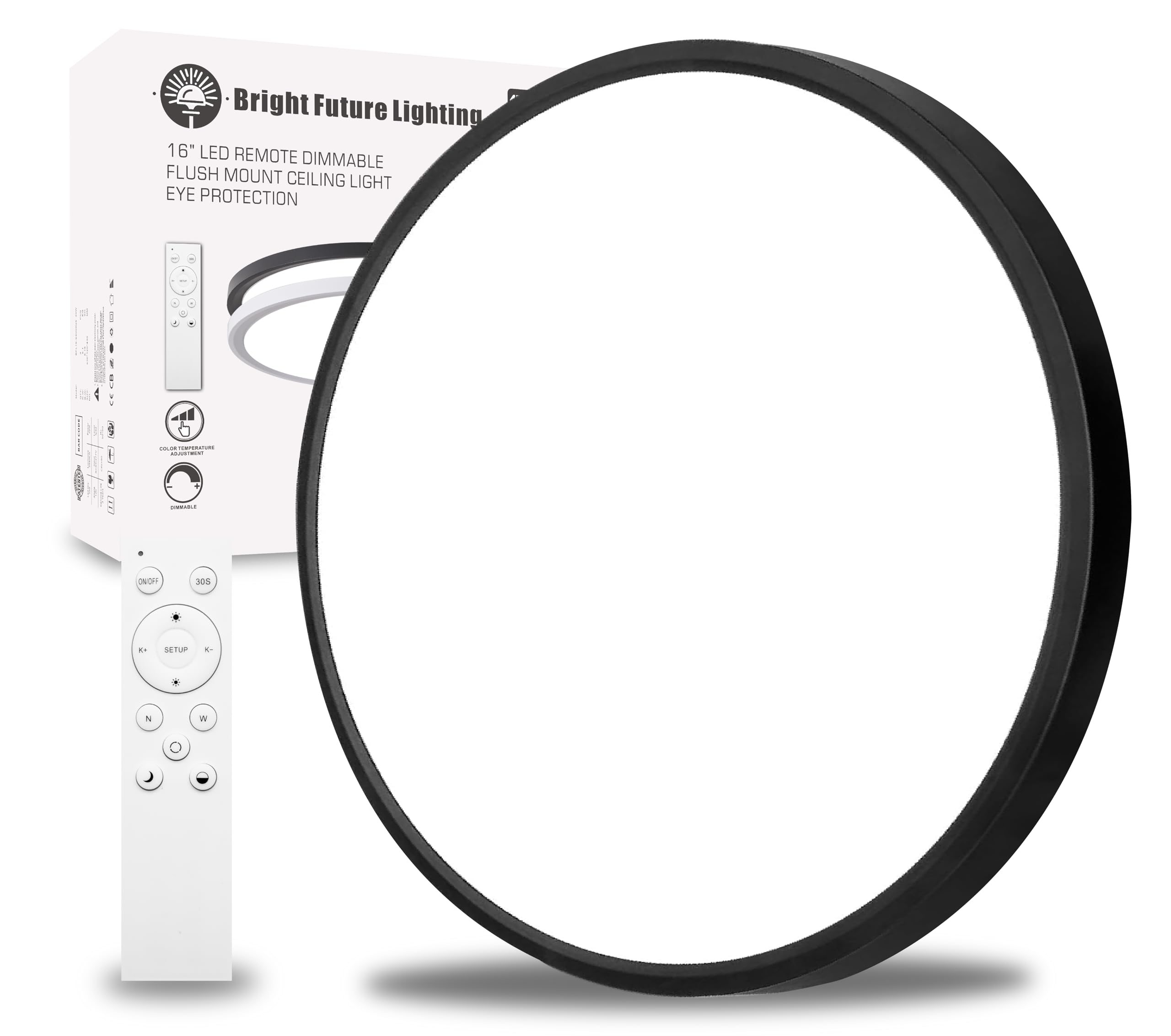 Bright Future Lighting 20 Inch LED Flush Mount Ceiling Light, 40W, Dimmable, Adjustable Color, Black, Model BFL20RD-D500H25-40W