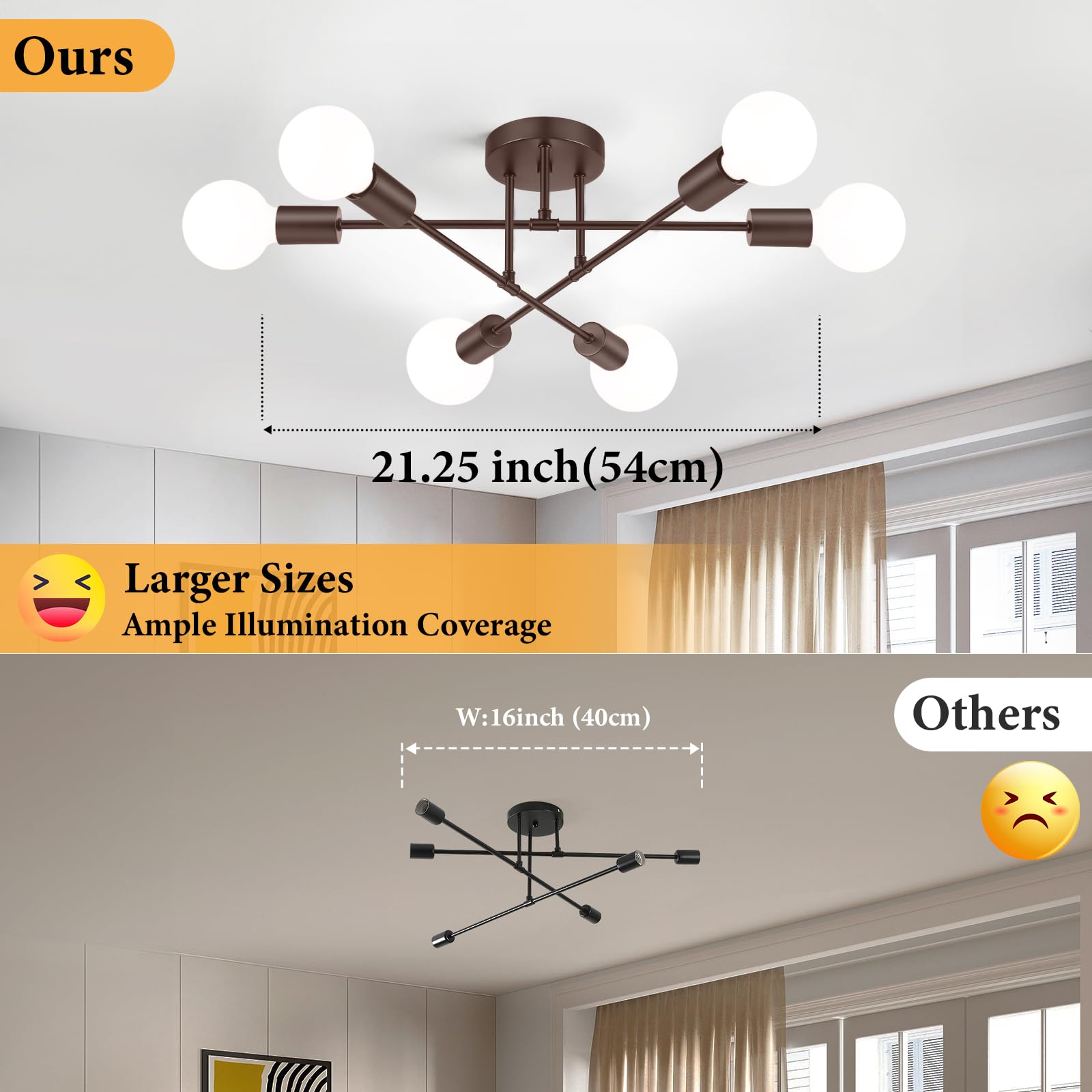 Modern Sputnik Chandelier Ceiling Light Fixture 6-Light, Bedroom Light Fixture, Sputnik Lights Fixture For Living Room, Dining R
