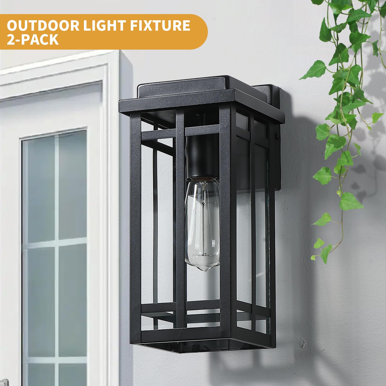12'' Outdoor Wall Light Fixtures 2 Packs, Black Porch Lights Outdoor Lighting For House, Exterior Lighting Fixtures Wall Lantern