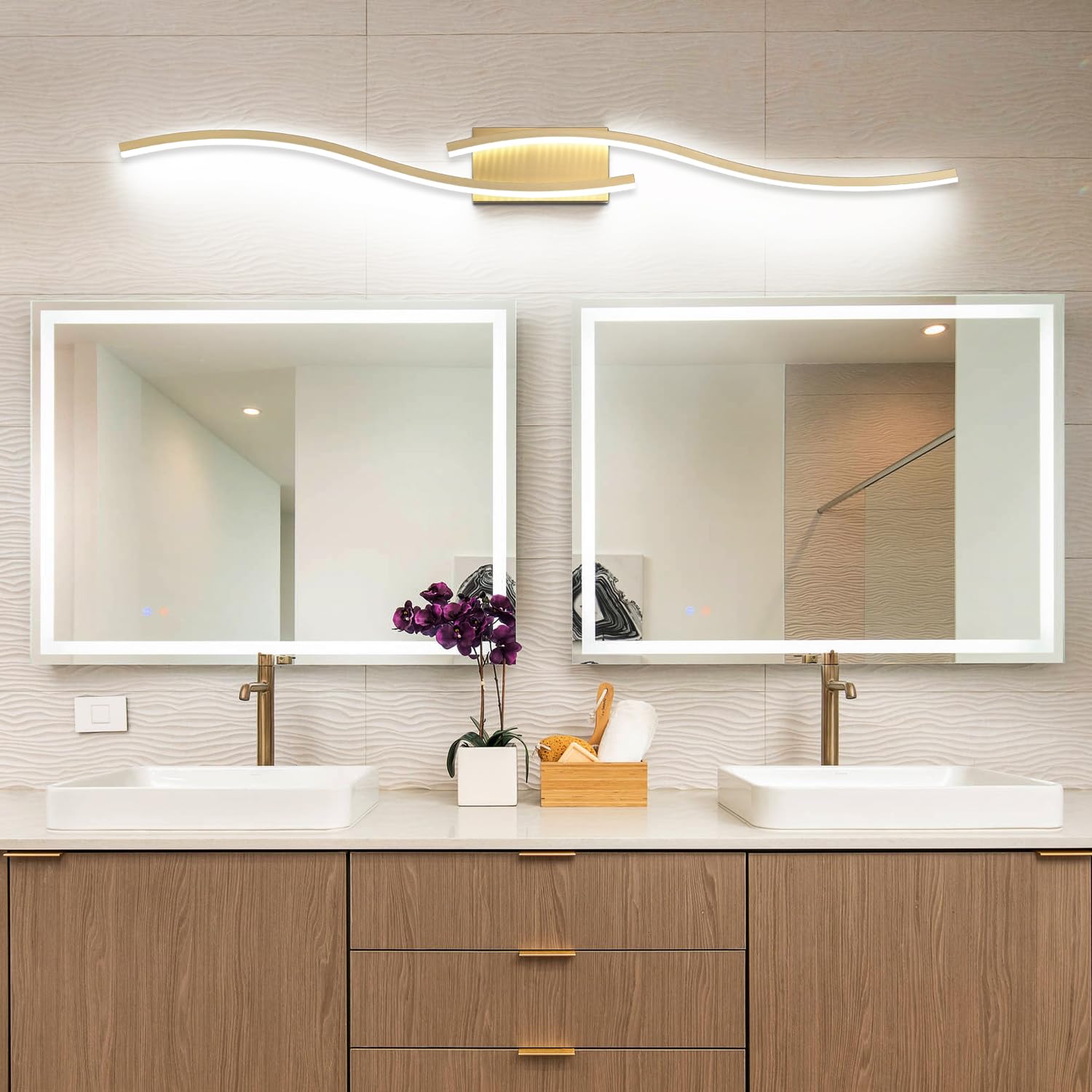 Presde 48In Dimmable Led Gold Bathroom Light Fixtures Over Mirror, Vanity Lights For Bathroom,Modern Brushed Bronze Wall Lightin