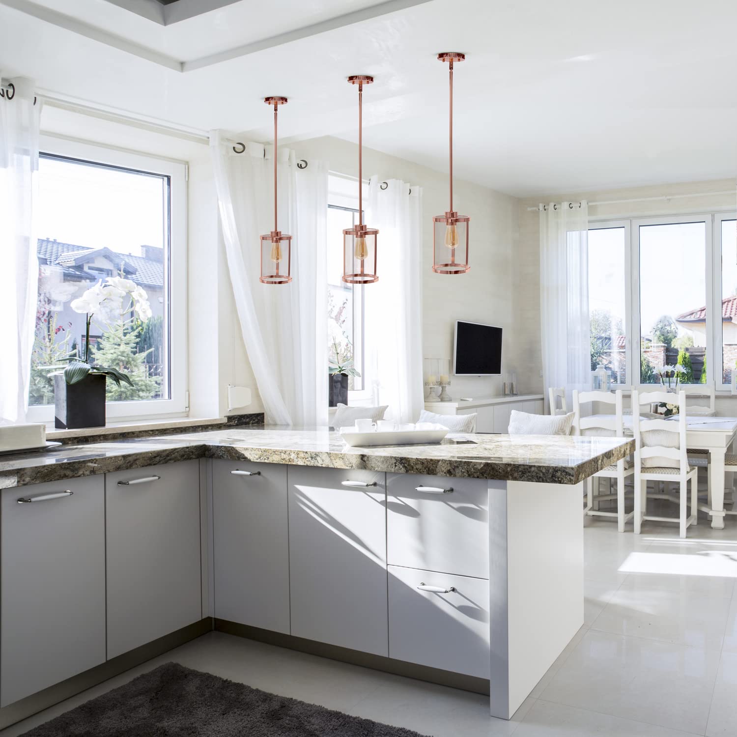 Elegant Designs PT1010-RGD 1-Light Pendant Light, Metal & Glass, 6.75inx6.75inx55in, Rose Gold, Vintage Modern Industrial
