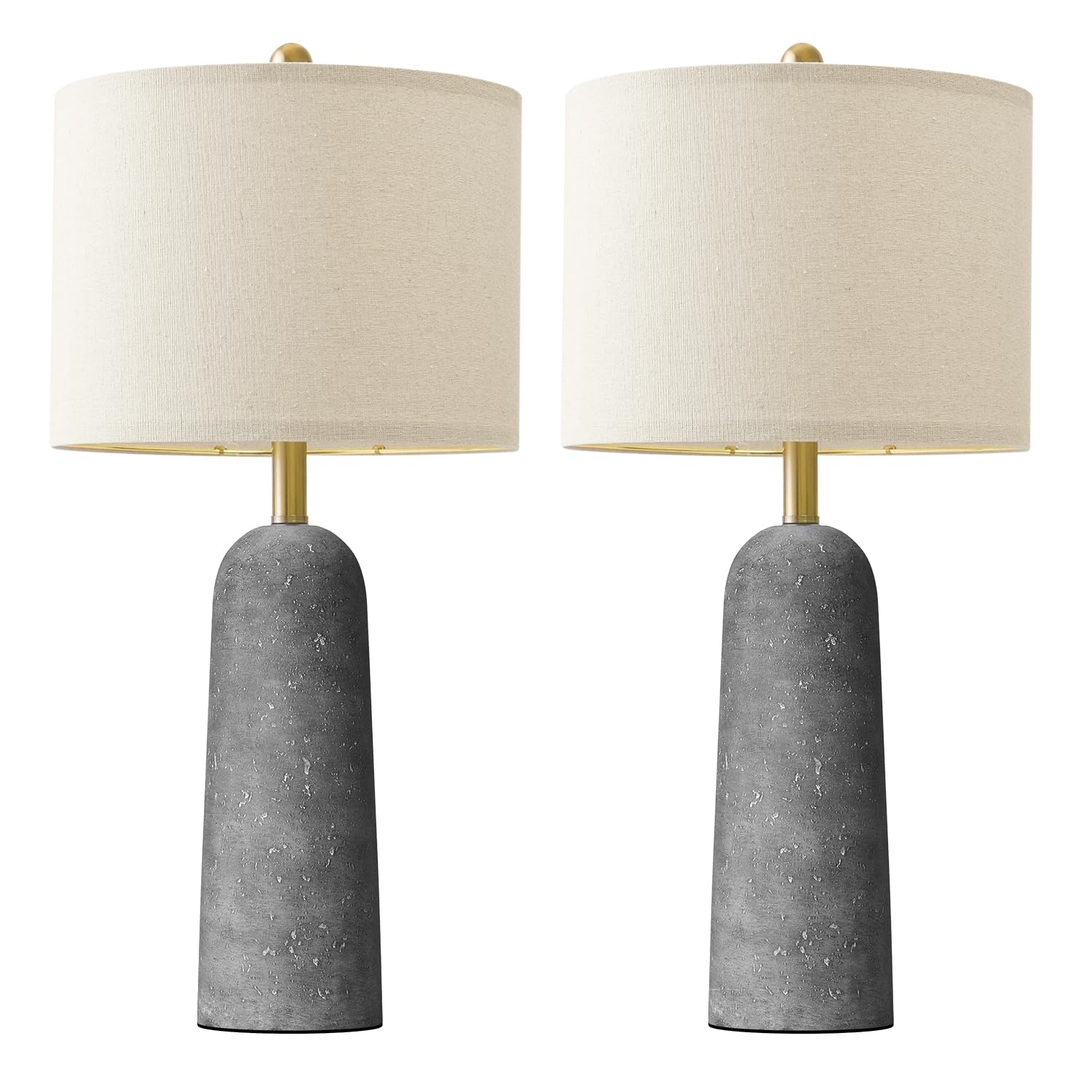 BOBOMOMO 21 Modern Table Lamps Set of 2  Gray Resin Lamp with Stone Look  Small Bedside Lamps for Bedroom  Contemporary Nightstand Lamps with Linen Shades  Small Lamp for Nursery  Entryway