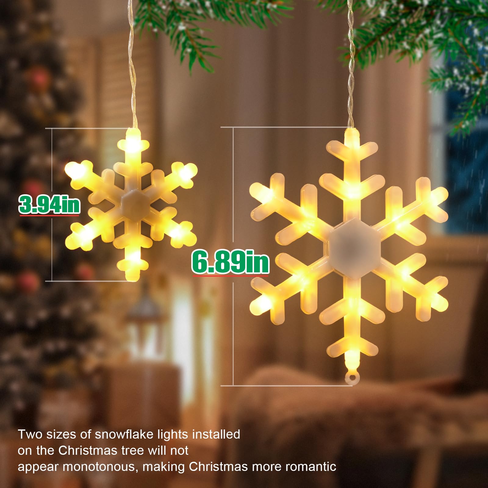 Jofios Christmas Snowflake Lights, 16.73Ft Outdoor Led Snowflake Icicle Christmas Lights With 20 Drops, Waterproof Snowflake Lig