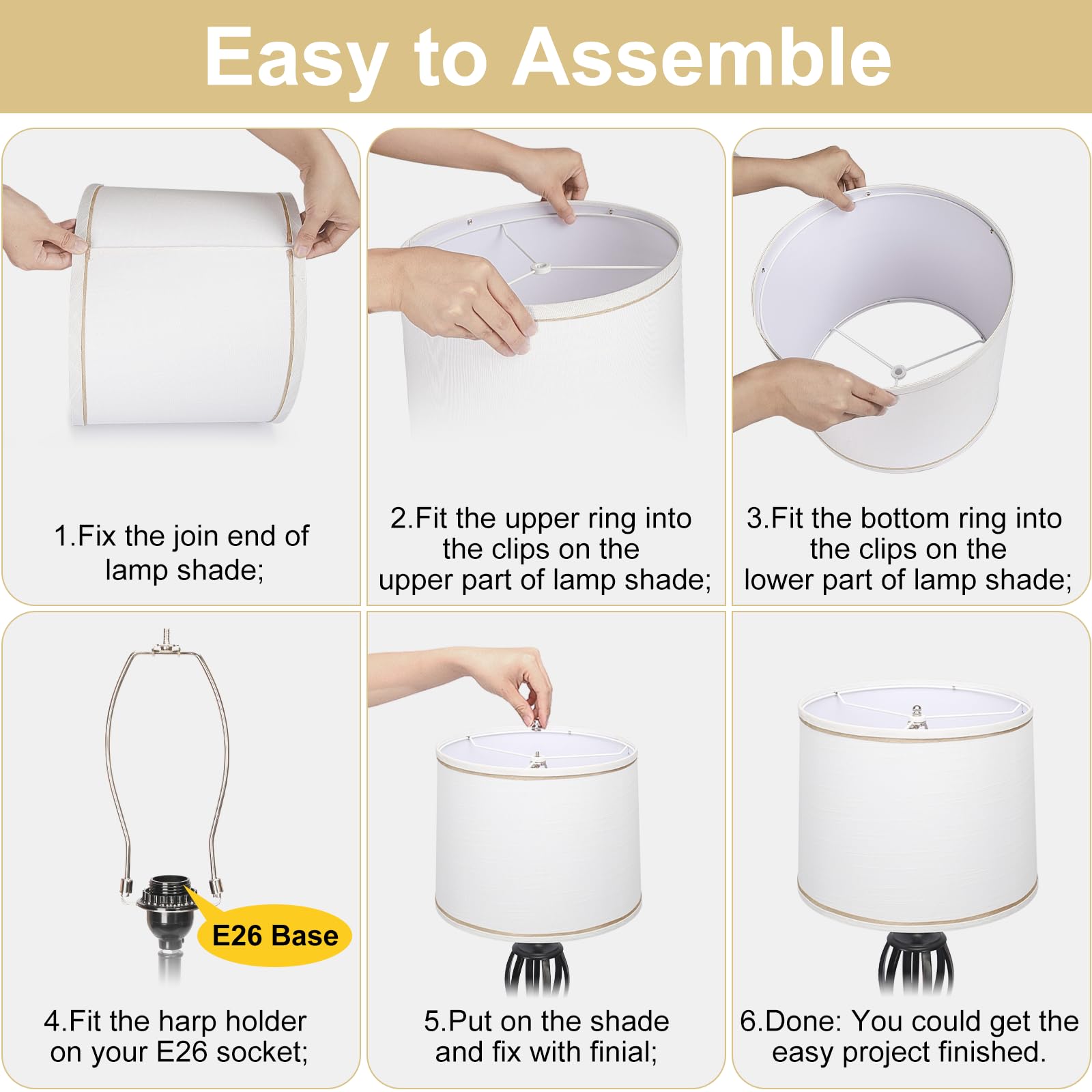 Seaside Village Drum Lampshades Set Of 2, White Fabric, 11.6 Top X 12.6 Bottom X 9.8 High, Spider Fitter, Easy