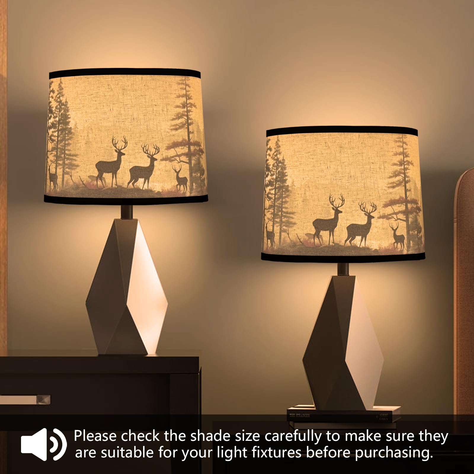 Lamp Shades Set Of 2, Medium Fabric Deers Lampshades For Table Lamps, Floor Lamps, 13'' Top X 13'' Bottom X 10'' High (Spider) H