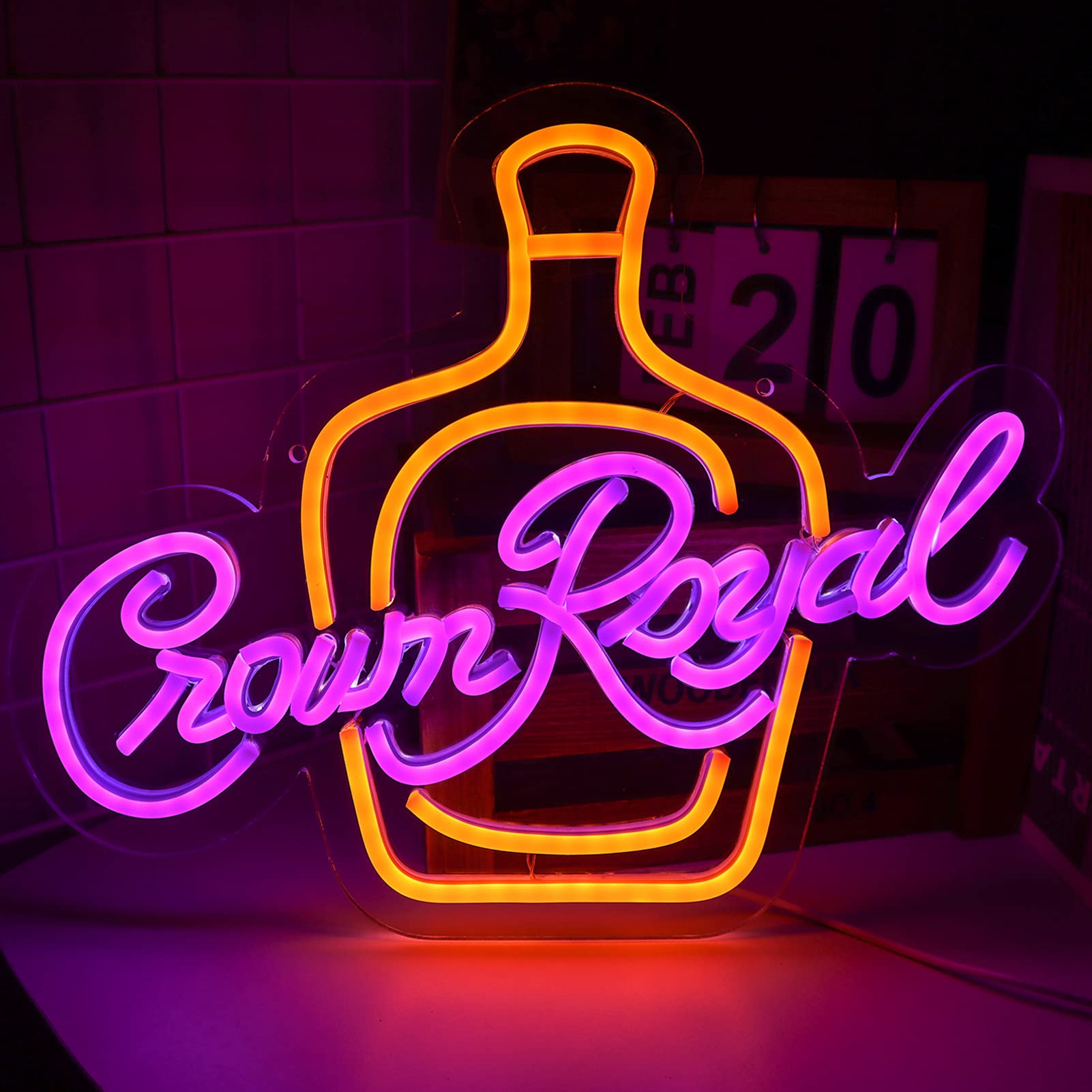 Vinray Crown Canadian Whiskey Neon Sign for Garage Bar Club Decor,Dimmable Led Art Wall Lights for Man Cave and Bachelor Party Decor.