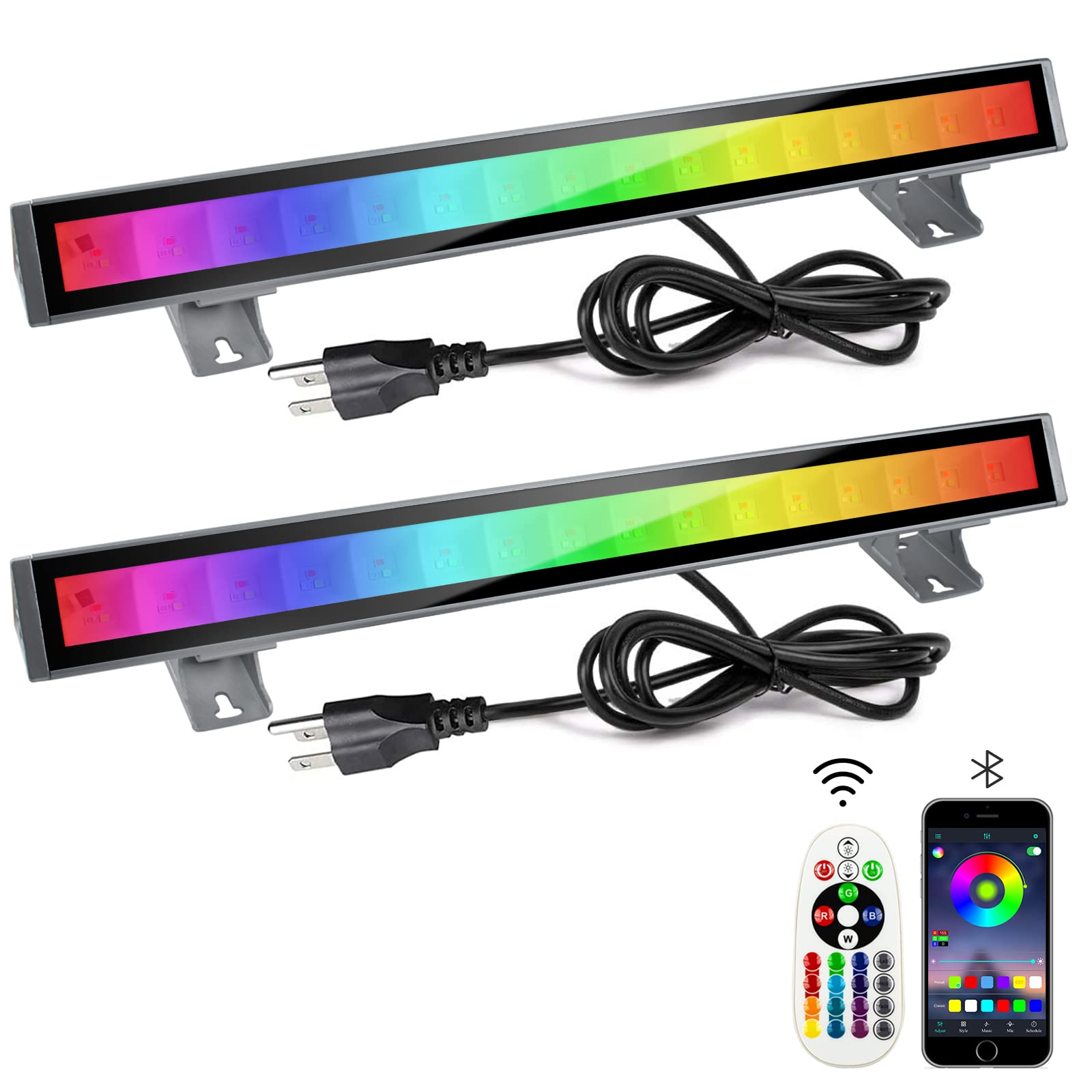 CREATESTAR LED RGB Light Bar, 48W Color Changing Light, 2 Pack, Black, Model RGB-2
