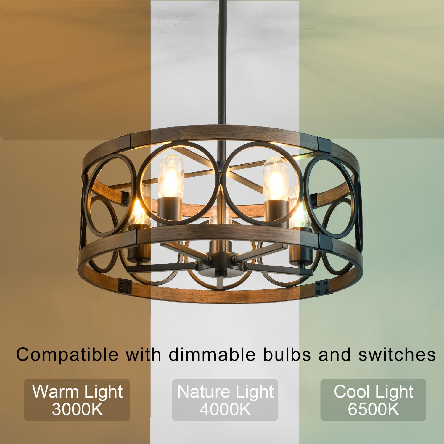 SHIANDAR 5-Light Flush Mount Ceiling Light Fixture, Black Rustic Farmhouse Chandelier, 19.7" Modern Pendant for Kitchen Lighting