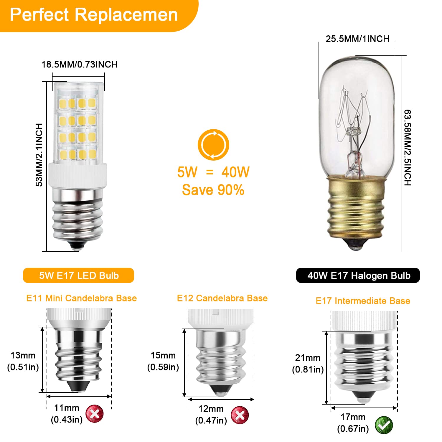 Dumiloo E17 Led Bulb 5W, Daylight White 6000K, Non-Dimmable, 2