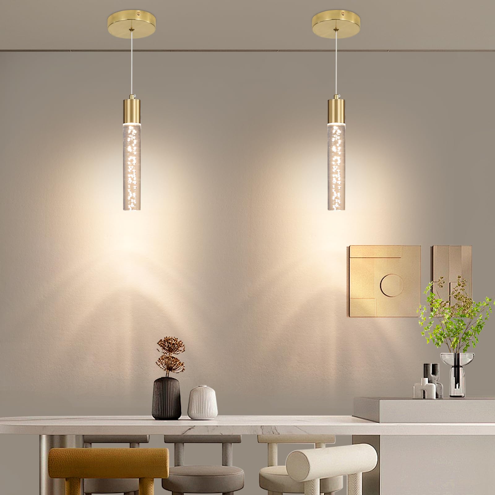 Daoseolo Modern Kitchen Island Hanging Light  Gold Led Pendant Lights Fixture  Bubble Acrylic  3 Color Temperatures  Mini Ceiling Chandelier Lighting For Dining Room  Bedroom  Foyer Entrance  Cafe
