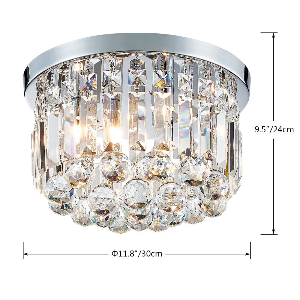 Agv Lighting 16061 K9 Crystal Flush Mount Ceiling Light Fixture, Close To Ceiling, Modern Design, 3-Lights, Perfect For Foyer, L