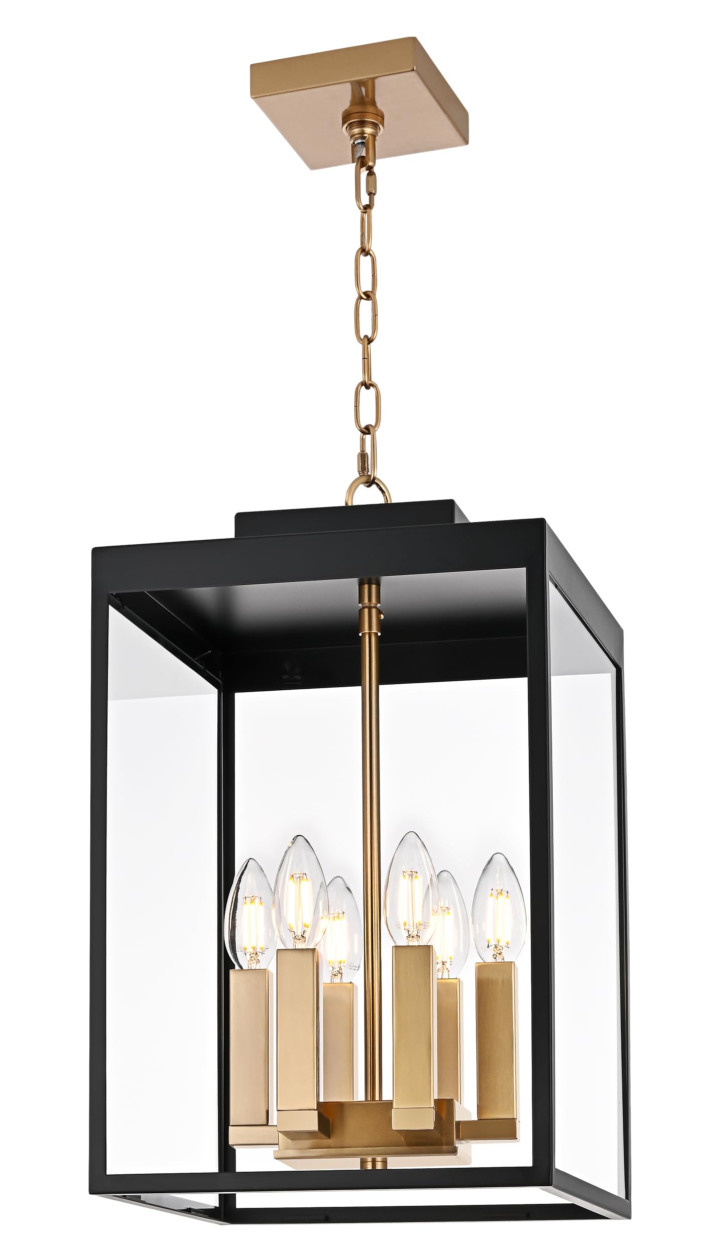 MELUCEE Large Outdoor Pendant Light Fixtures 6-Light Hanging Porch Lights Ceiling Mount 16 Lantern Pendant Lights Black Brass 