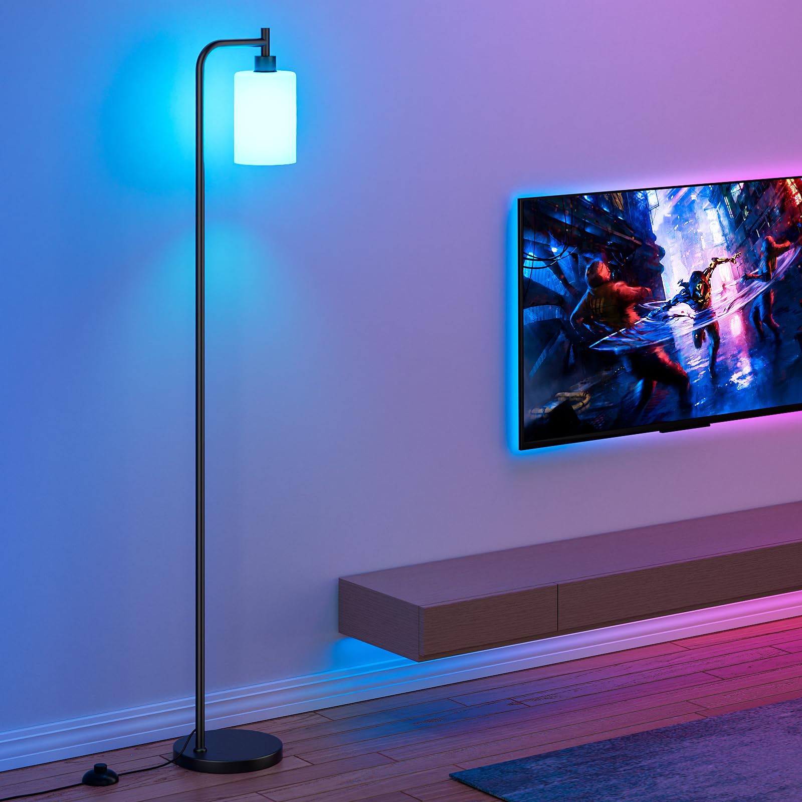 Ziisee Rgb Floor Lamps For Living Room, Dimmable Industrial Standing Lamp With Remote Control For Bedroom Office Corner, 3 Color