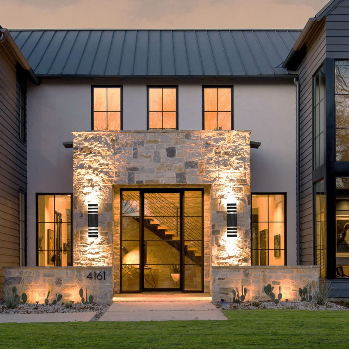 Tewei 3-Layer Black Outdoor Wall Light Fixture, Ip65 Waterproof Sconce, Warm White 3000K, 2 Pack