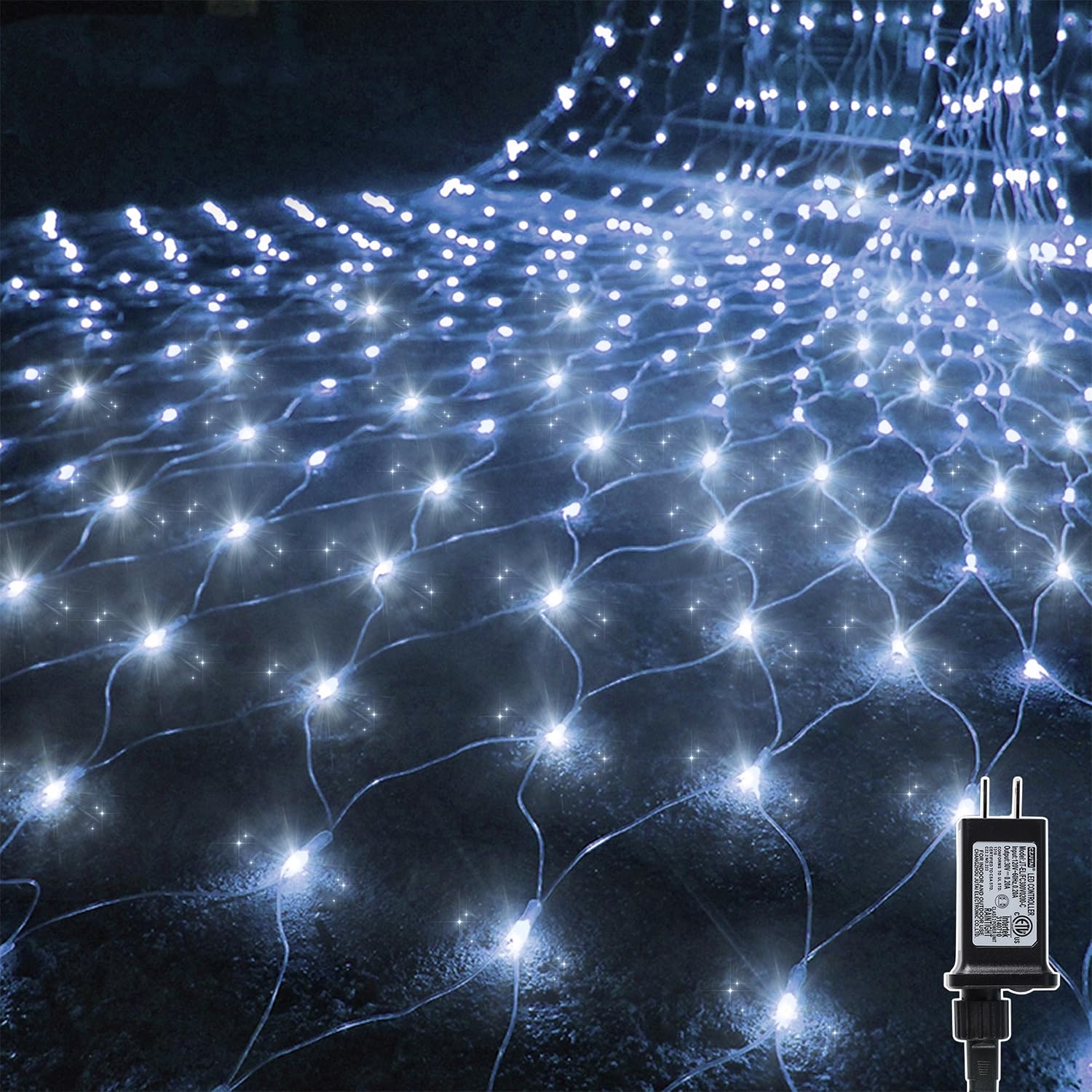 WATERGLIDE 12FT x 5FT Outdoor Christmas Net Lights, 360 LED White Mesh String Light, 8 Lighting Modes, Waterproof for Garden Decor
