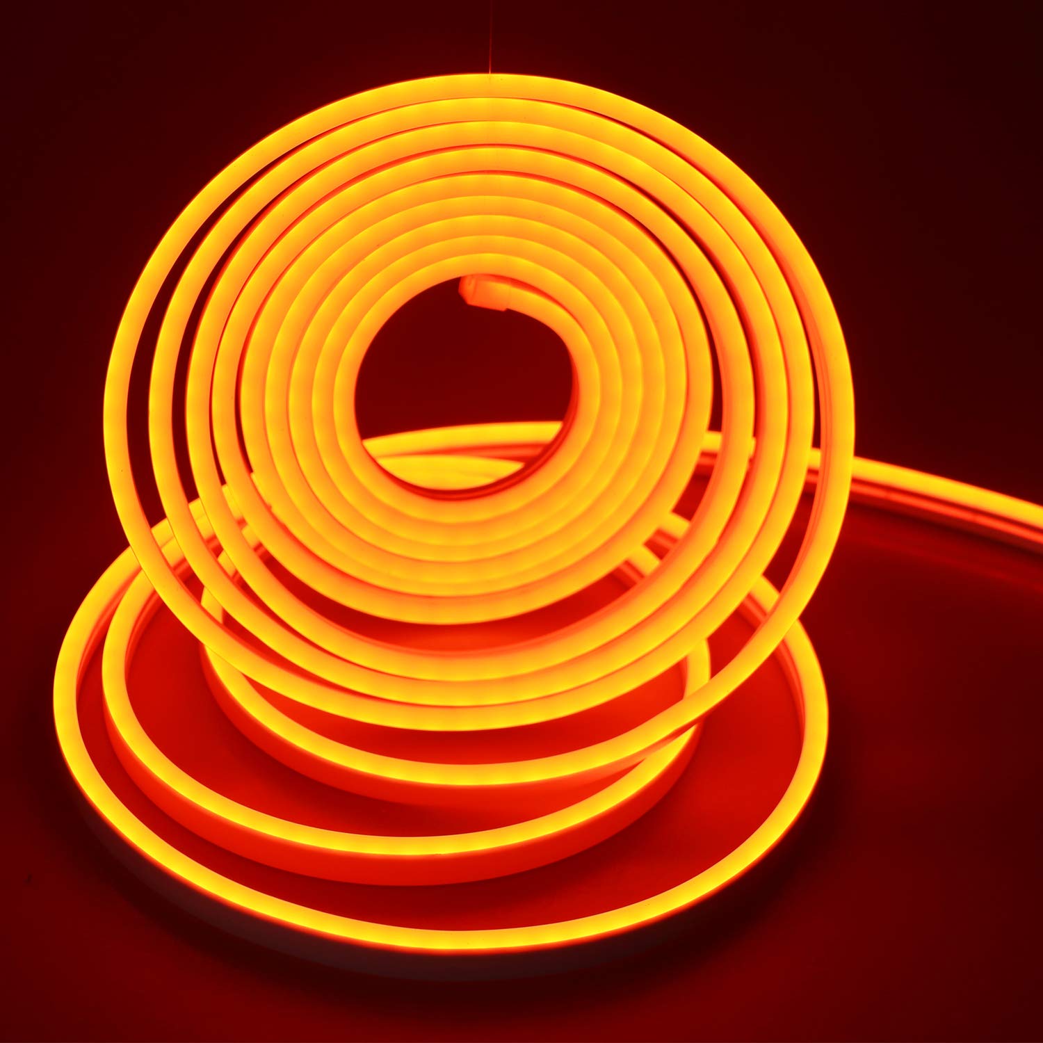 Rextin 16.4Ft Dimmable Orange Led Light Strip, Flexible Silicone Neon Rope For Indoor/Outdoor
