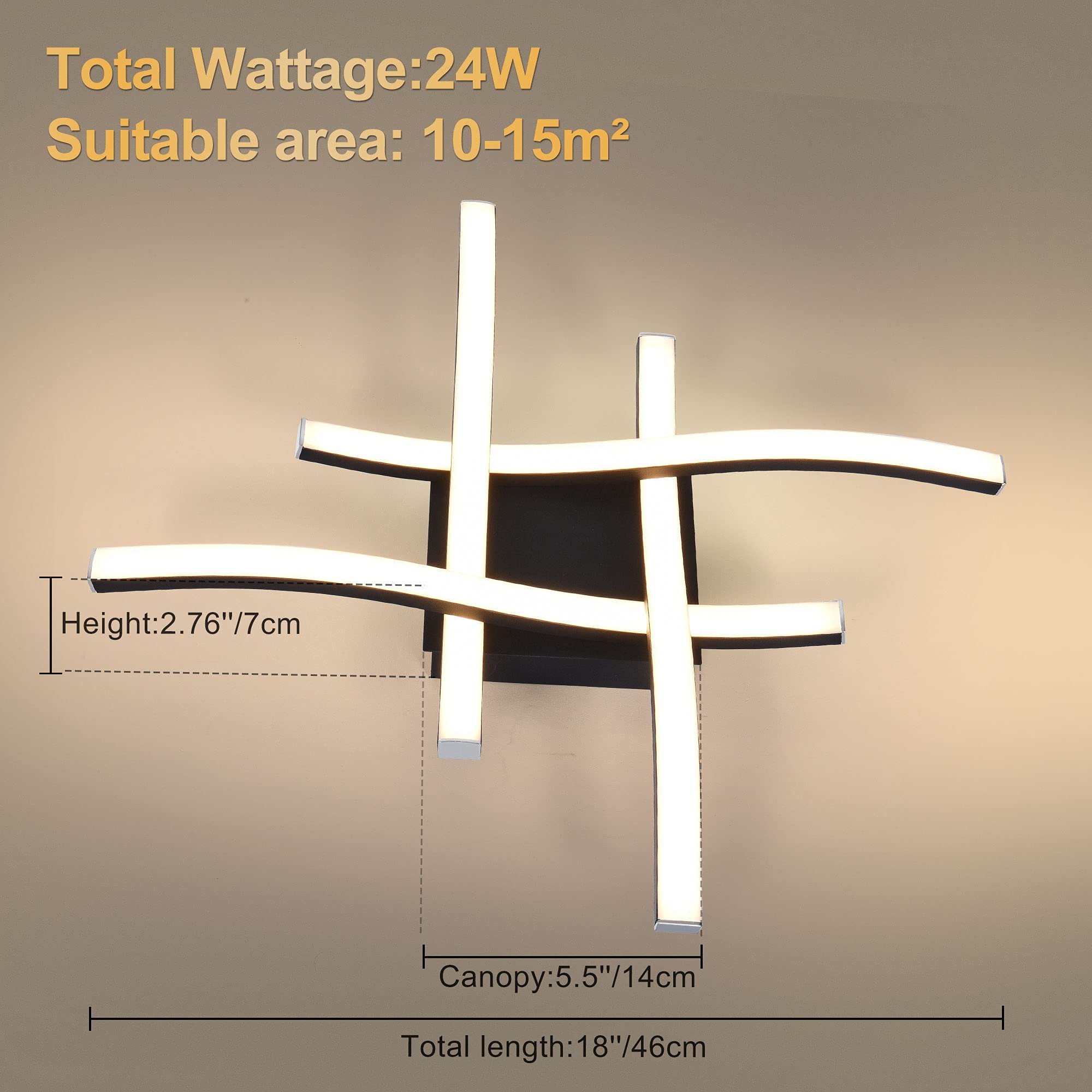 EDISLIVE Modern Dimmable LED Ceiling Light 4-Light 18in Black 3000K Flush Mount Fixture