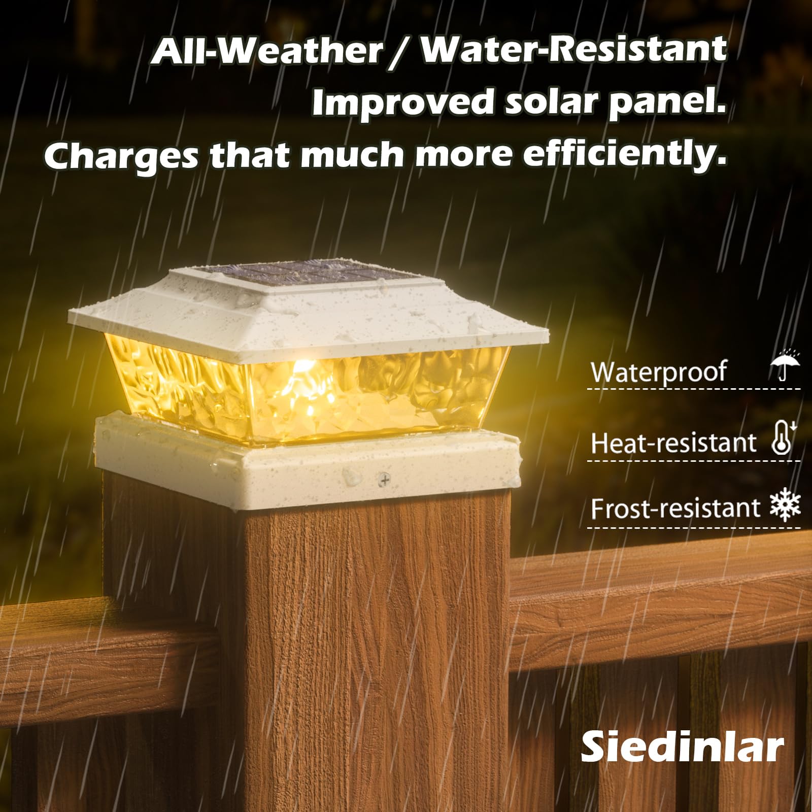 Siedinlar Solar Post Lights Outdoor 12 Leds 4 Modes Post Cap Light For 4X4 5X5 6X6 Wooden Vinyl Fence Deck Posts Garden Patio Decor  Warm/Cool White Dynamic Lighting (1 Pack  White)