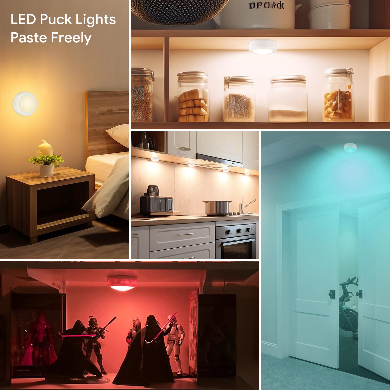 Aokpsrt 6 Pack Puck Lights Wireless 16 Color Changing Led Under Cabinet Lighting Battery Operated Push Light With Remote Control