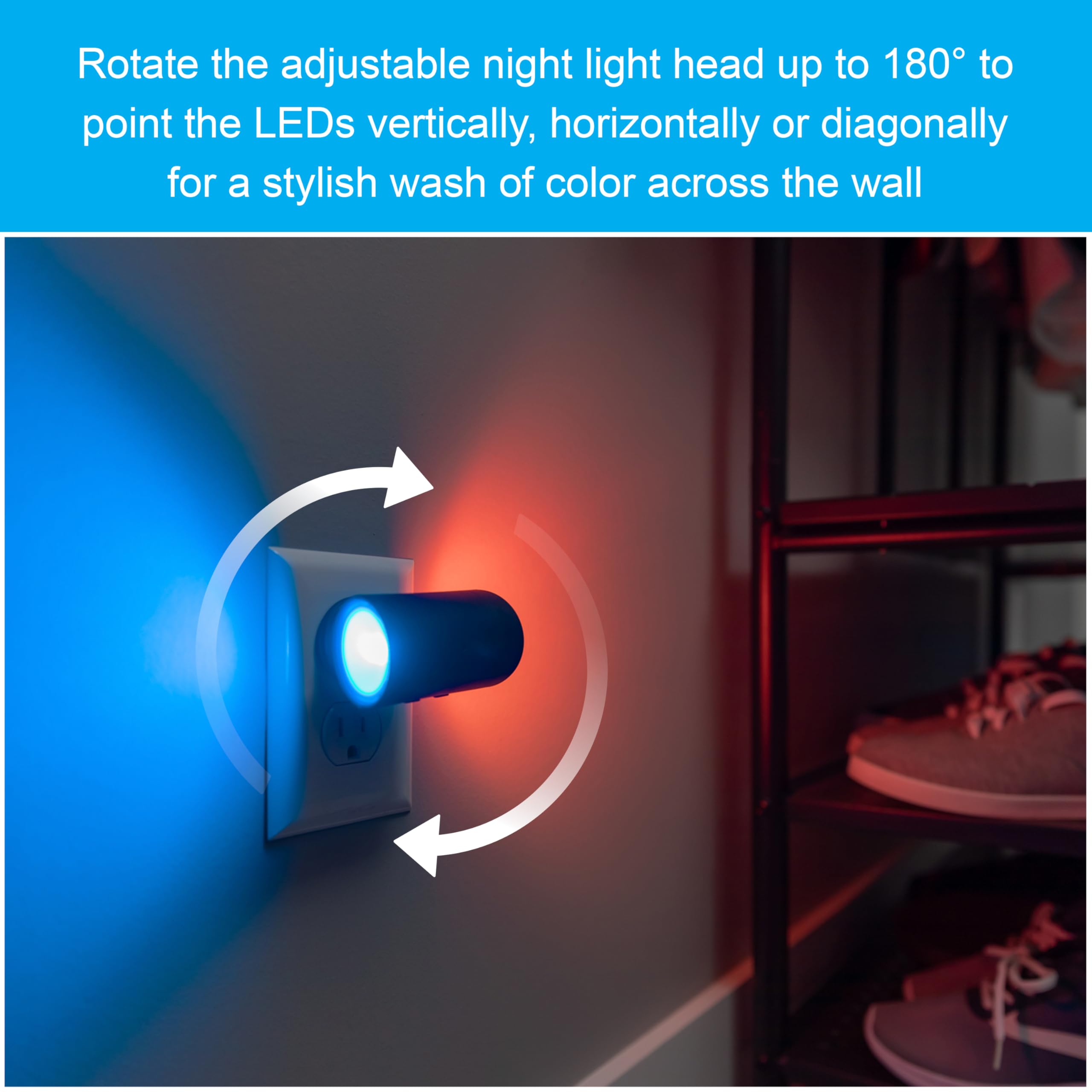 GE LED Swivel Sconce Night Light, Dimmable & Color-Changing, Plug-in, Warm White, with Dusk-to-Dawn Sensor, 1 Pack, Sconce Black, Model