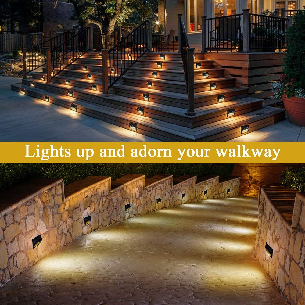 Dhelink 8 Packs Outdoor Solar Deck Lights, Led Solar Step Lights Outdoor Waterproof Warm White Auto On/Off Solar Powered Stair L