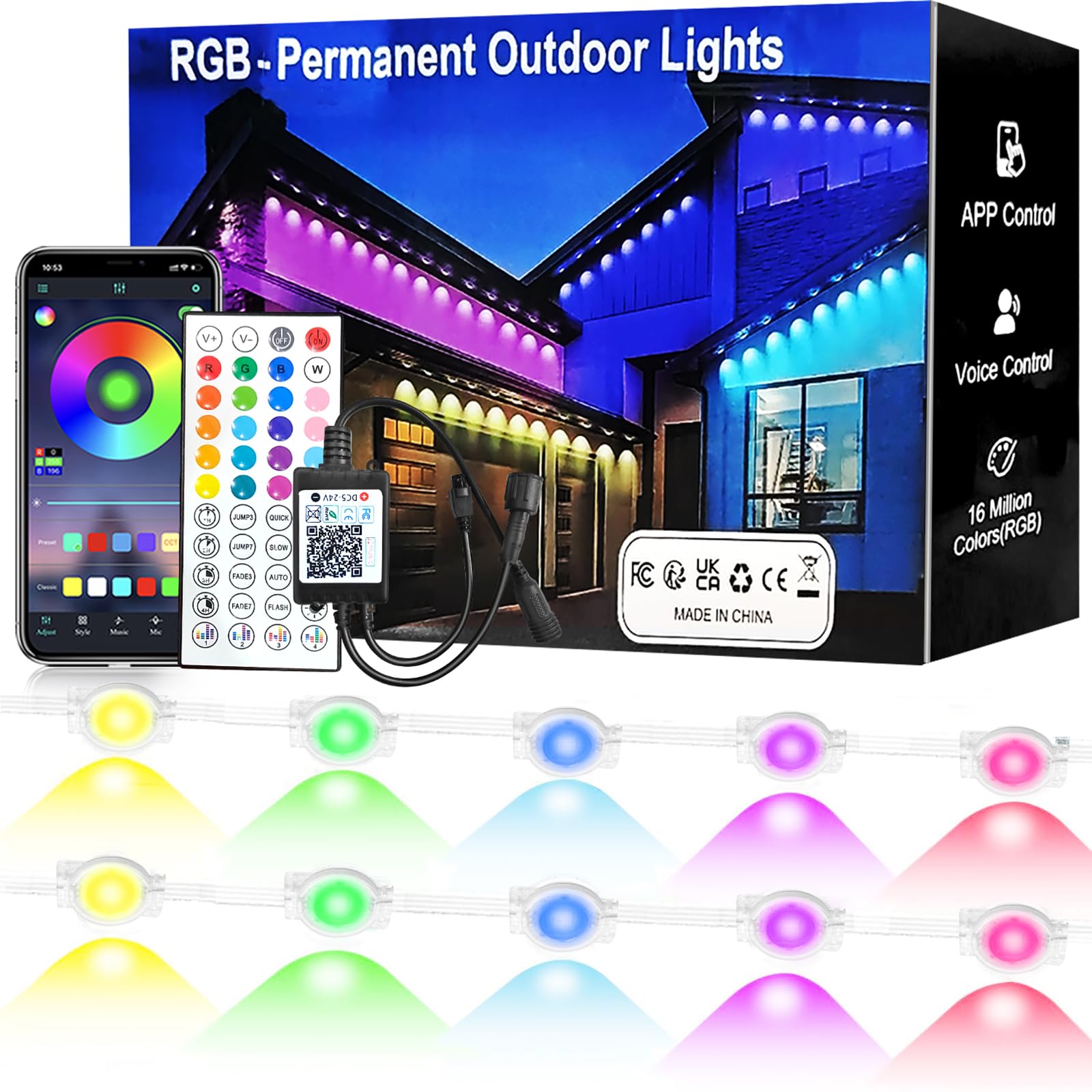 Permanent Outdoor RGB Lights,IP67 Waterproof LED Eaves Lights with Smart App/Remote Control,for Christmas and All Holiday Decor,